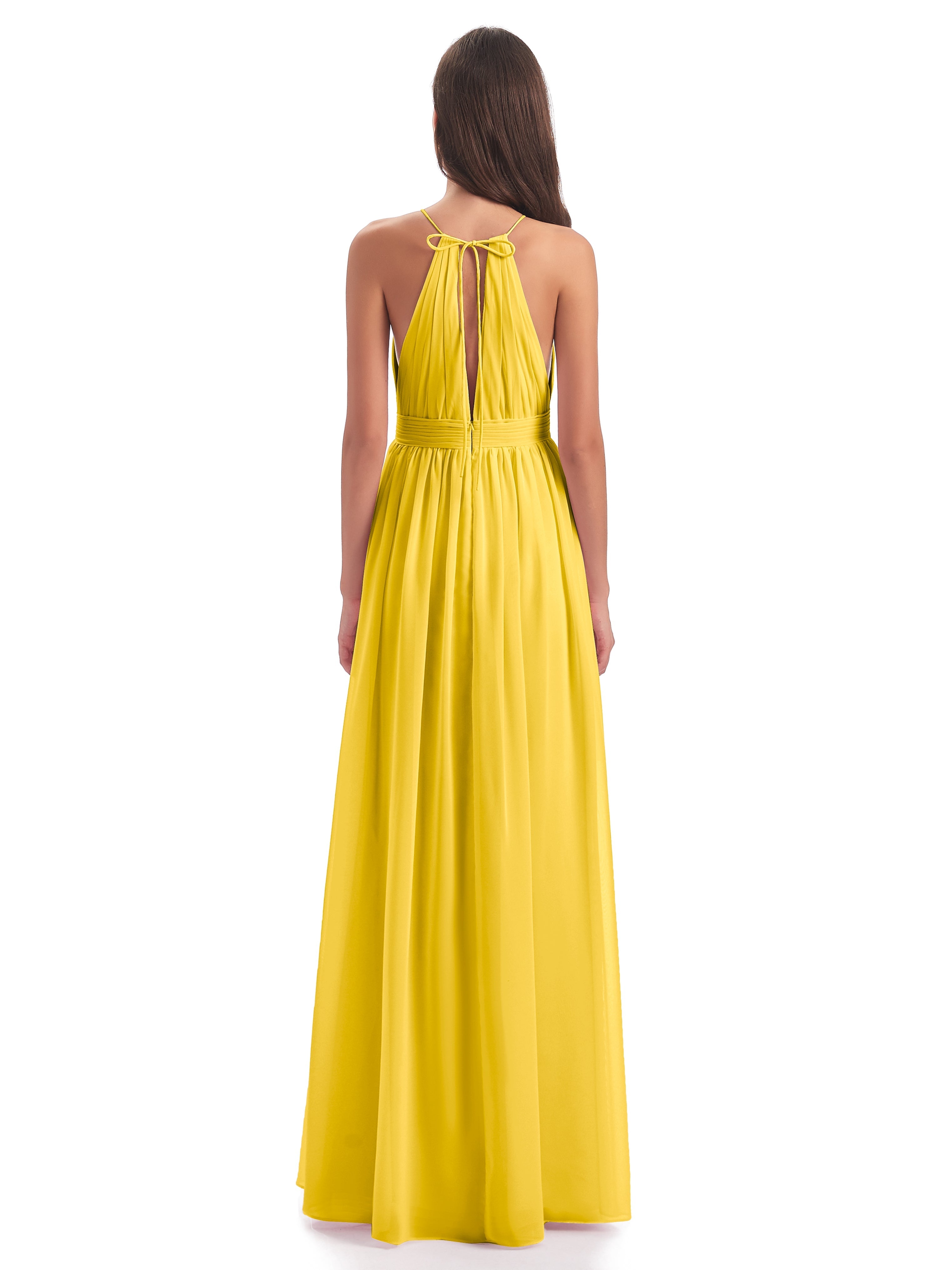 Robe De Demoiselle D'Honneur Souci Fendue Devant Licou Mousseline Robes Demoiselle D'Honneur