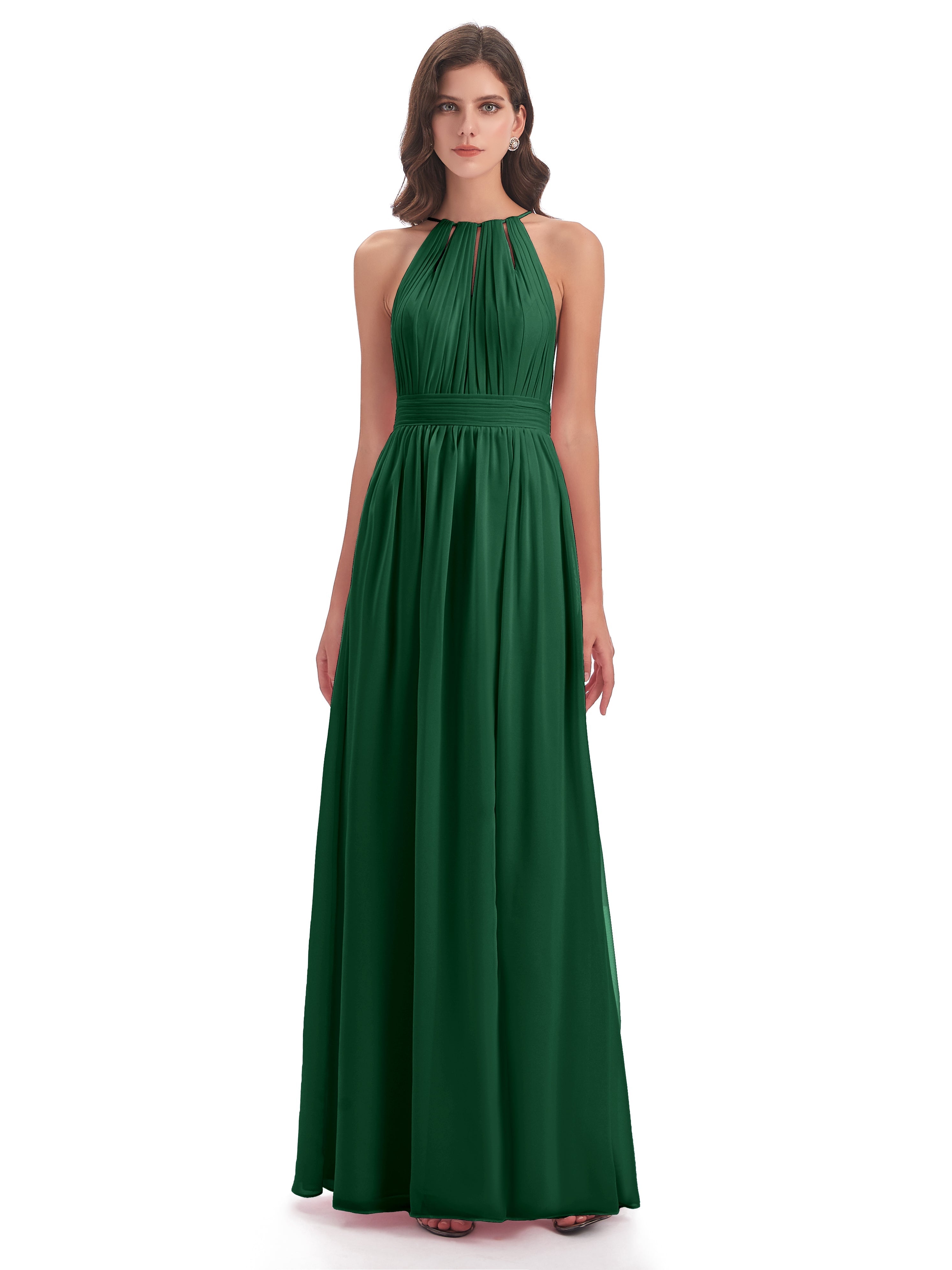 Demoiselle D'Honneur Vert Foncé Fendue Devant Licou Mousseline Robes Demoiselle D'Honneur