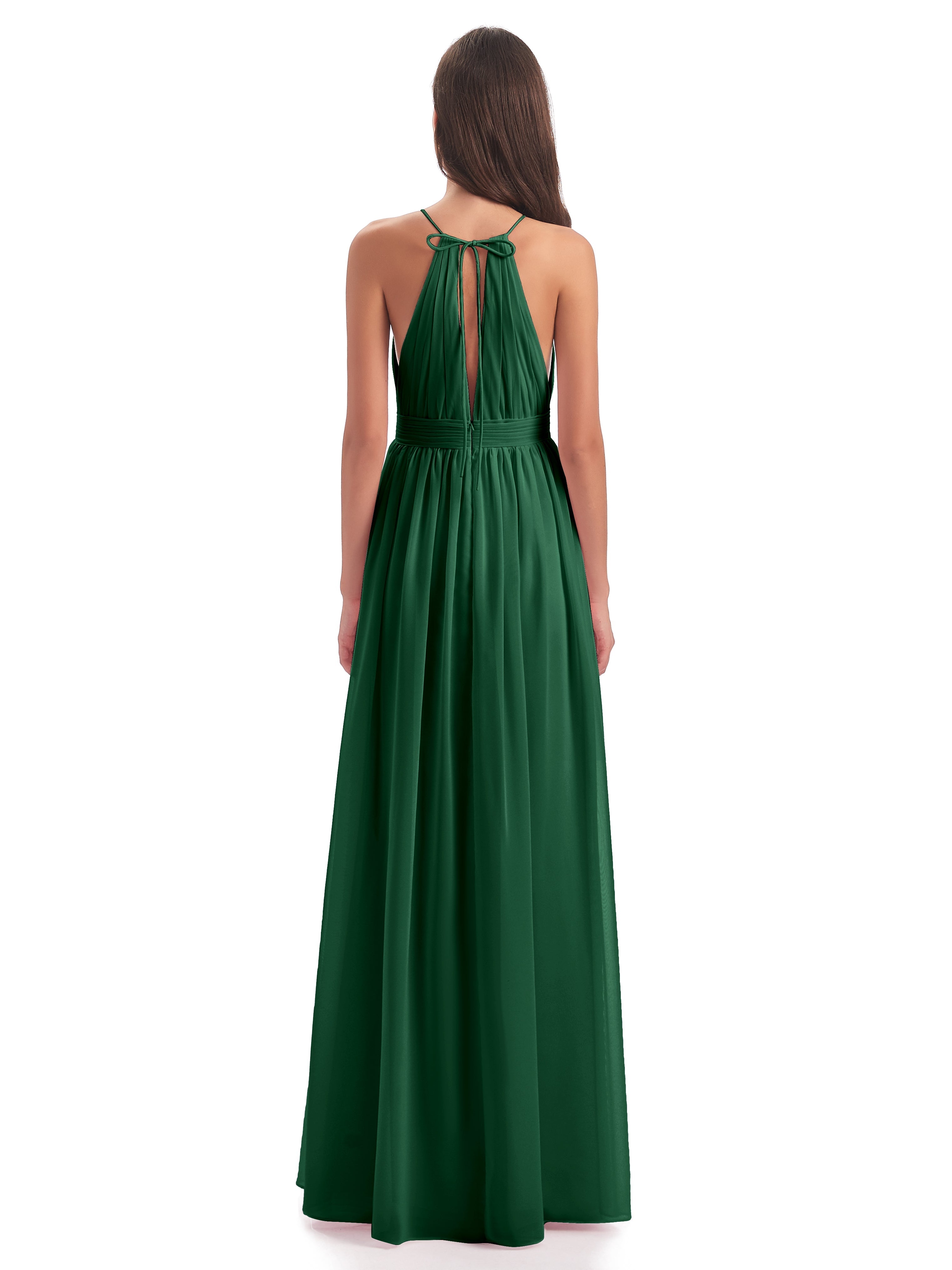 Demoiselle D'Honneur Vert Foncé Fendue Devant Licou Mousseline Robes Demoiselle D'Honneur