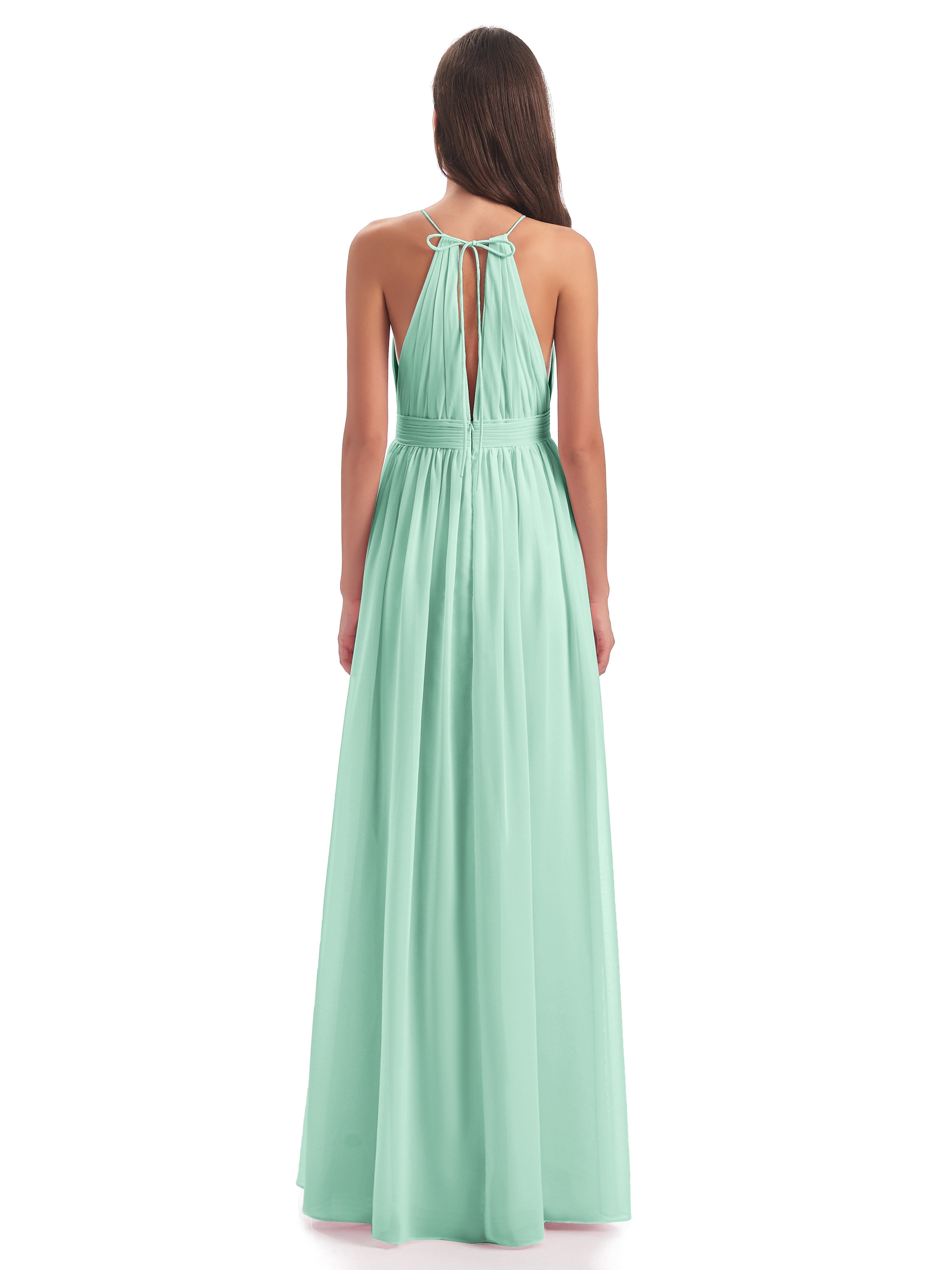 Robe Vert Menthe Demoiselle D Honneur Fendue Devant Licou Mousseline Robes Demoiselle D'Honneur