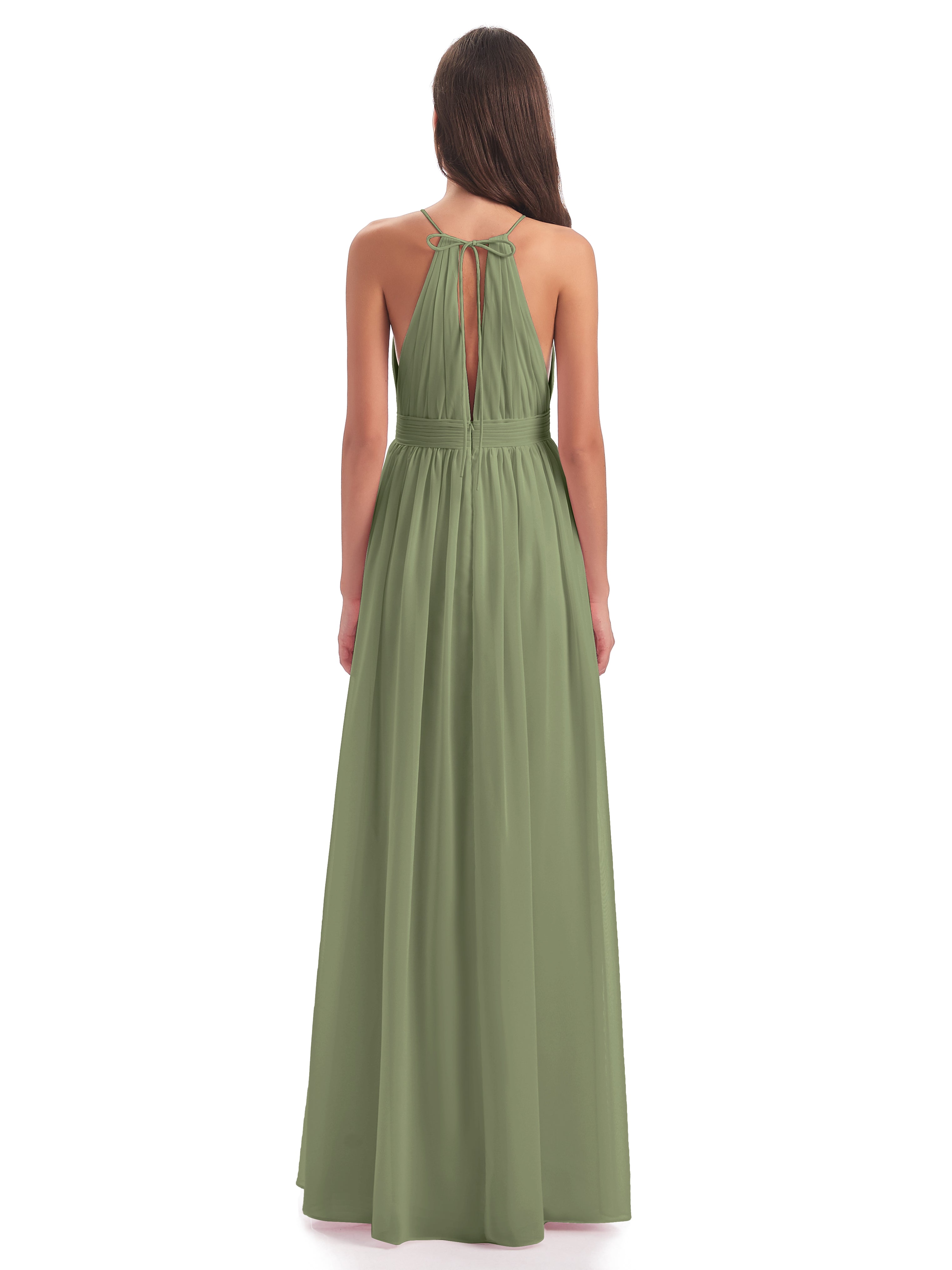 Robe Demoiselle D Honneur Olive Fendue Devant Licou Mousseline Robes Demoiselle D'Honneur