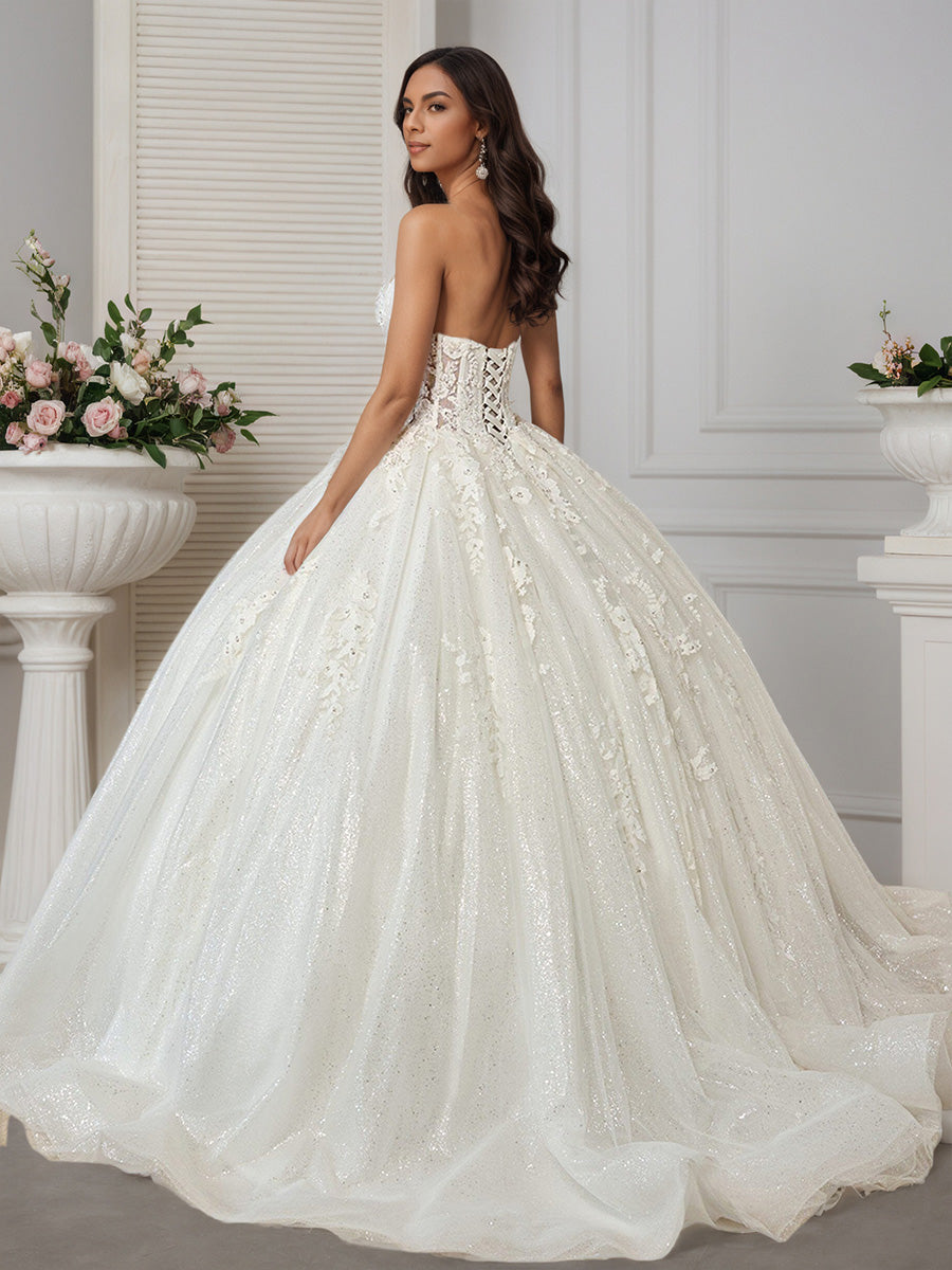 Cicinia Robe de Mariée sans Bretelles sans Manches Perlé Appliqués Traîne Balayée Travail Orné Exquise