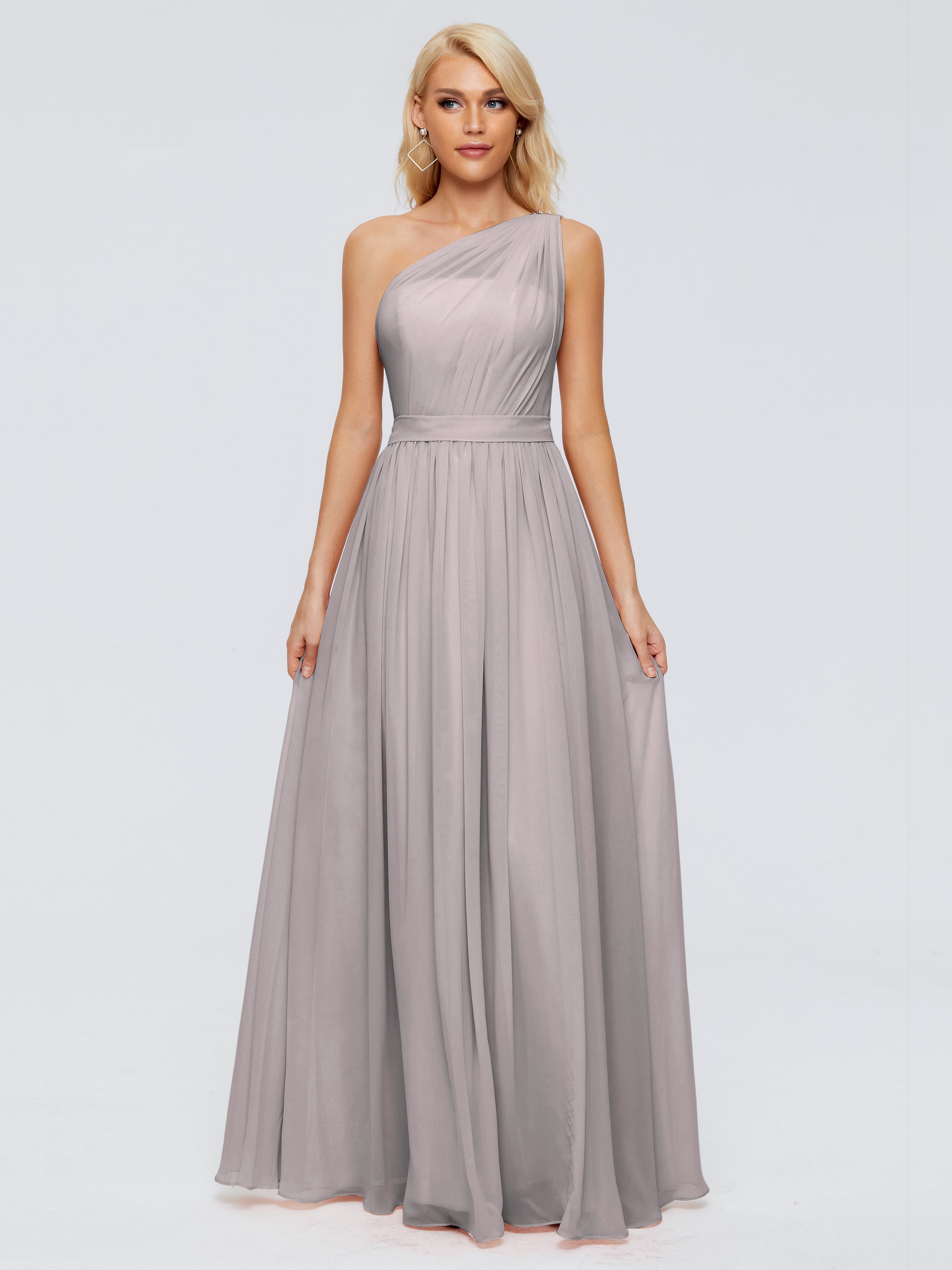 Robe Demoiselle D Honneur Argent Trapèze Seule-Épaule Ruban Mousseline Robes Demoiselle D'Honneur