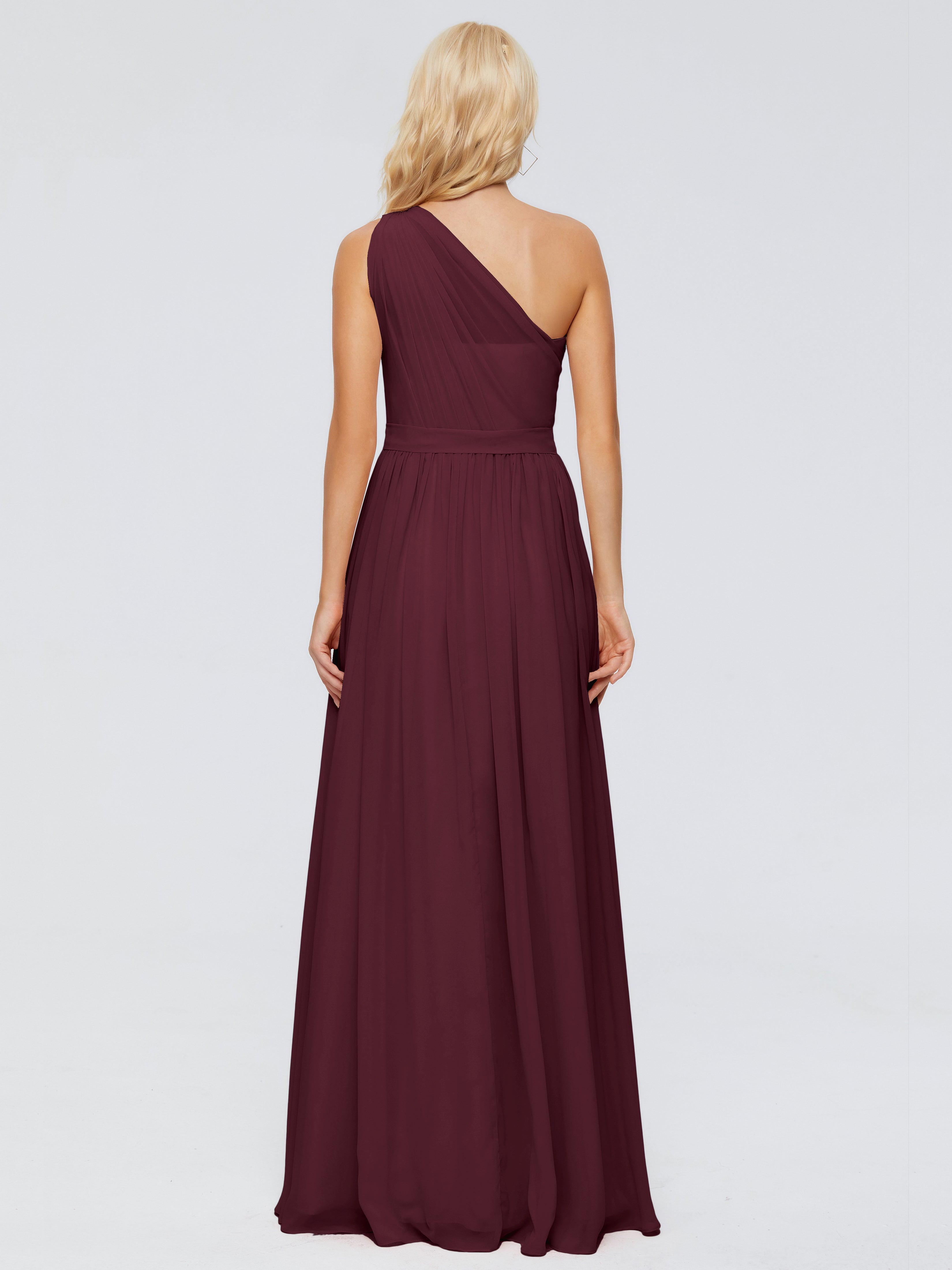 Robes De Demoiselle D'Honneur Cabernet Trapèze Seule-Épaule Ruban Mousseline Robes Demoiselle D'Honneur