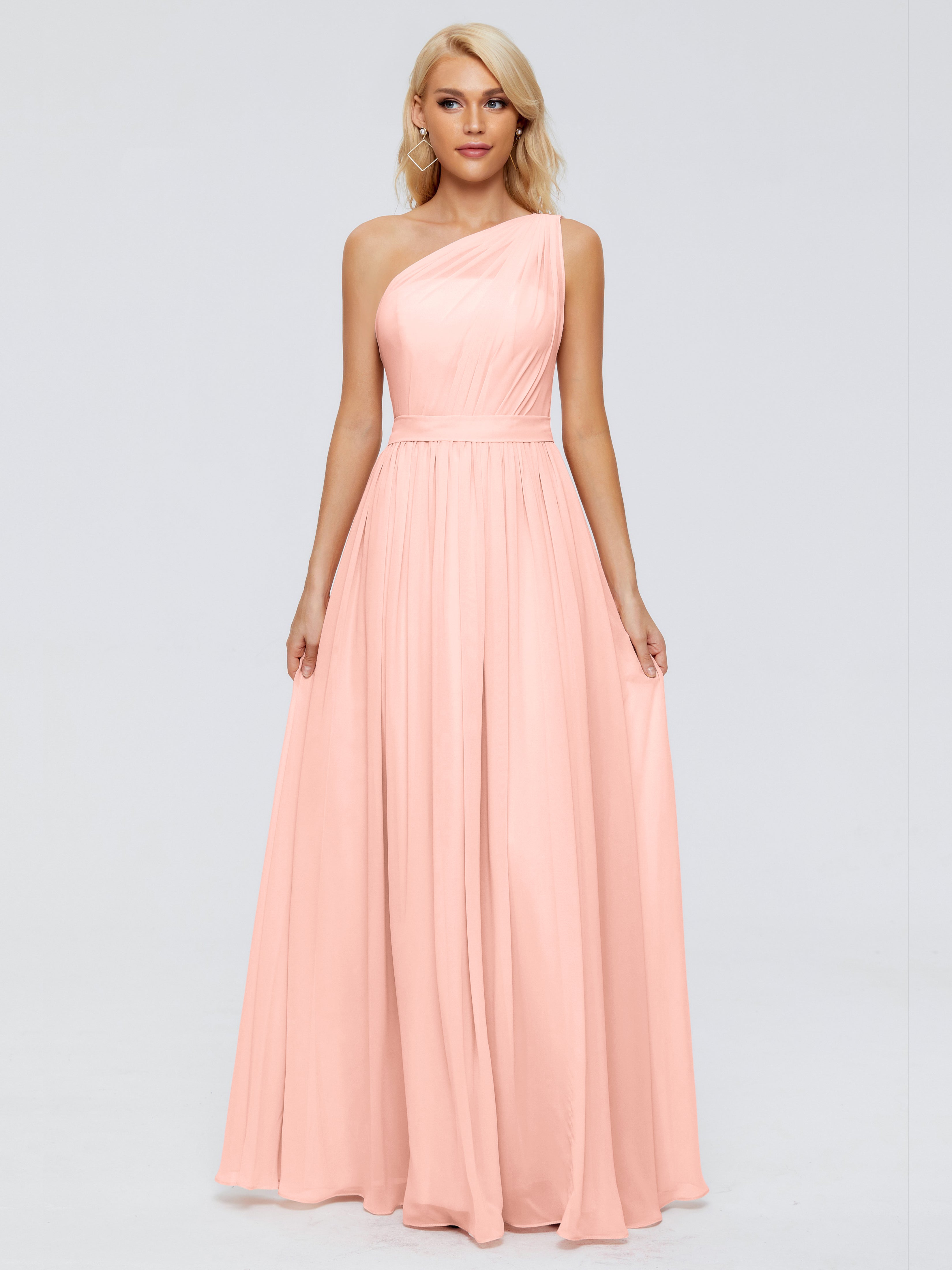 Robe Corail Demoiselle D Honneur Trapèze Seule-Épaule Ruban Mousseline Robes Demoiselle D'Honneur