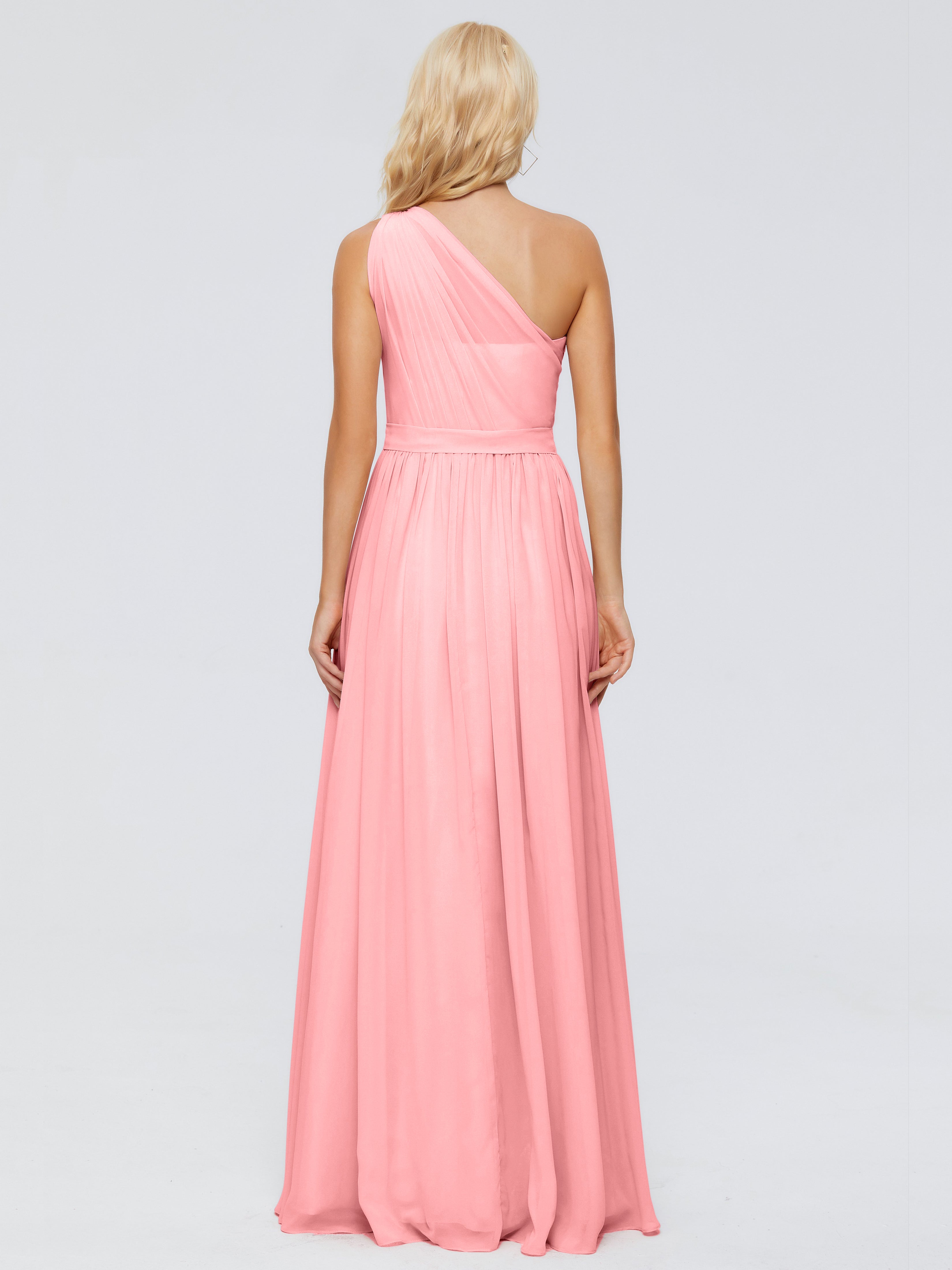 Robes De Demoiselle D'Honneur En Flamant Trapèze Seule-Épaule Ruban Mousseline Robes Demoiselle D'Honneur