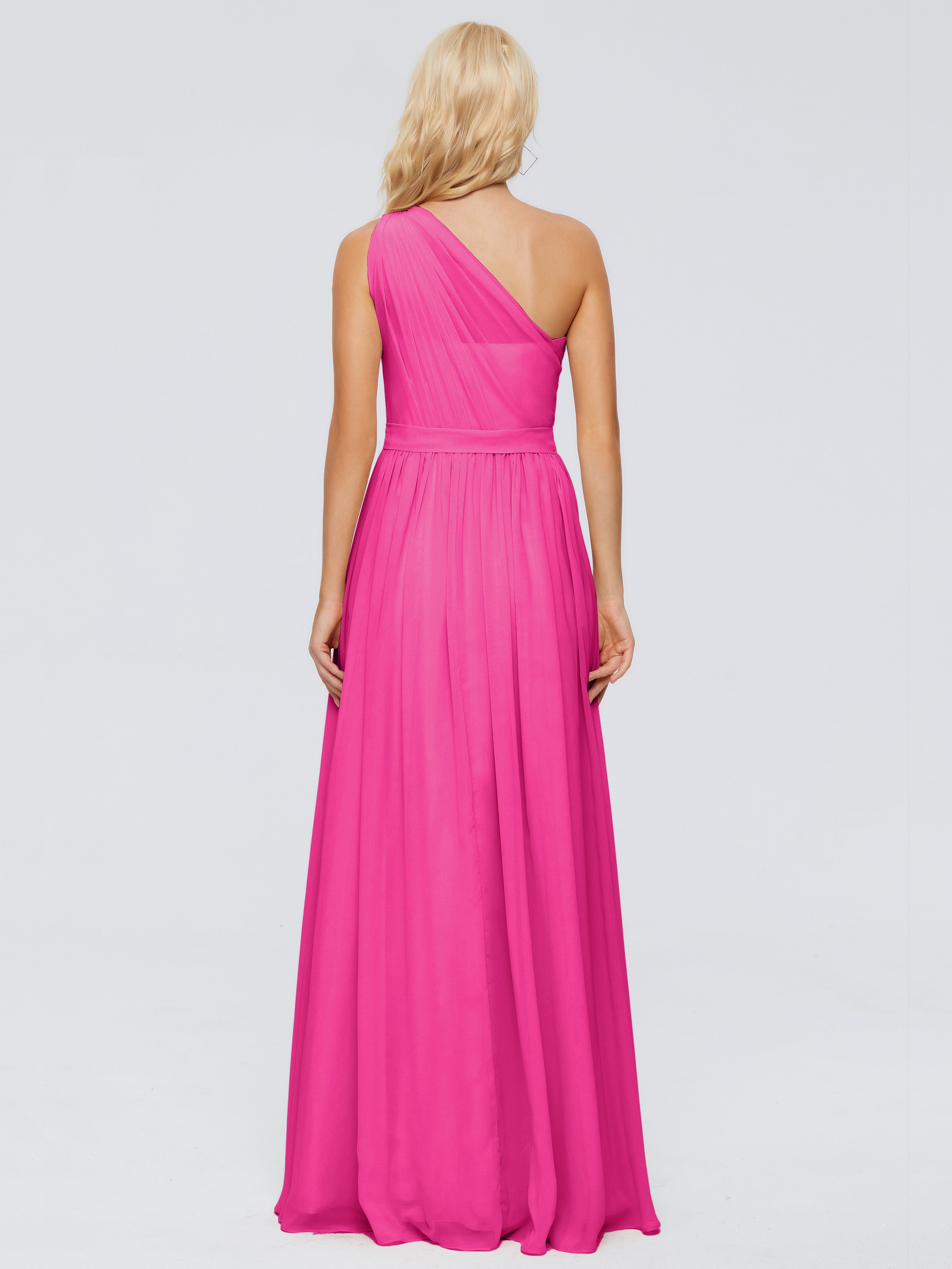 Robe Fuchsia Demoiselle D Honneur Trapèze Seule-Épaule Ruban Mousseline Robes Demoiselle D'Honneur