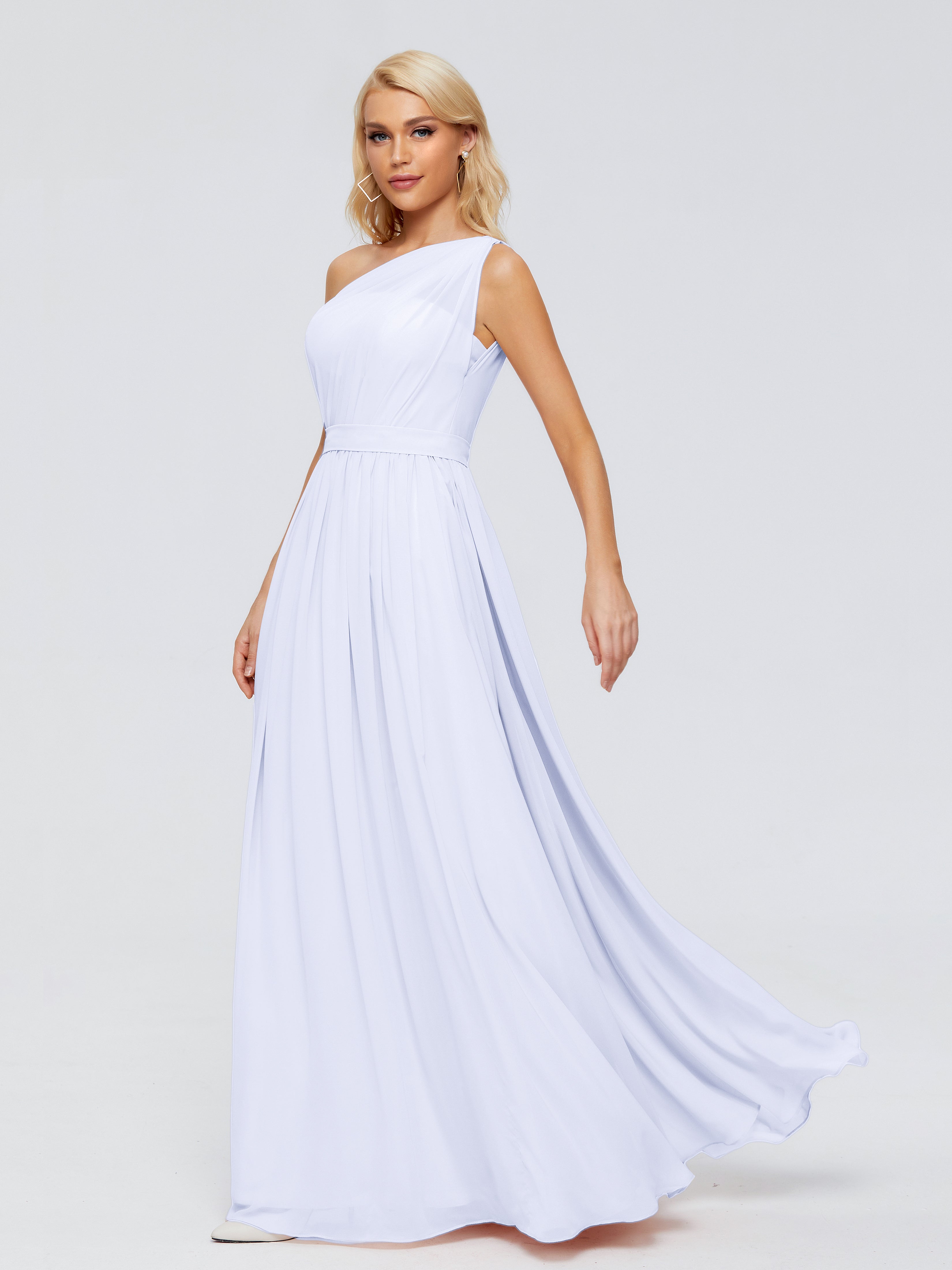 Robe Lavande Demoiselle D Honneur Trapèze Seule-Épaule Ruban Mousseline Robes Demoiselle D'Honneur