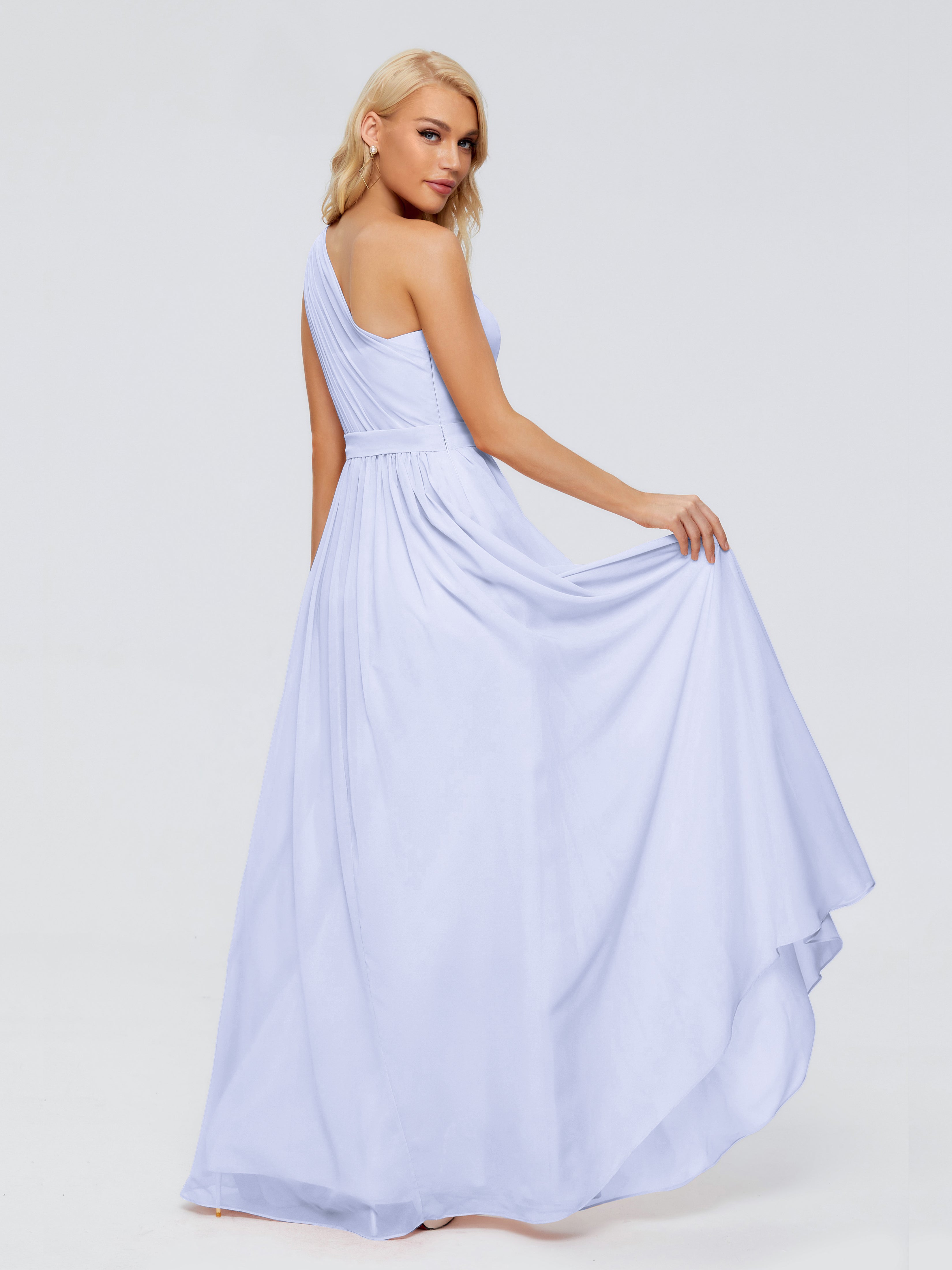 Robe Lavande Demoiselle D Honneur Trapèze Seule-Épaule Ruban Mousseline Robes Demoiselle D'Honneur