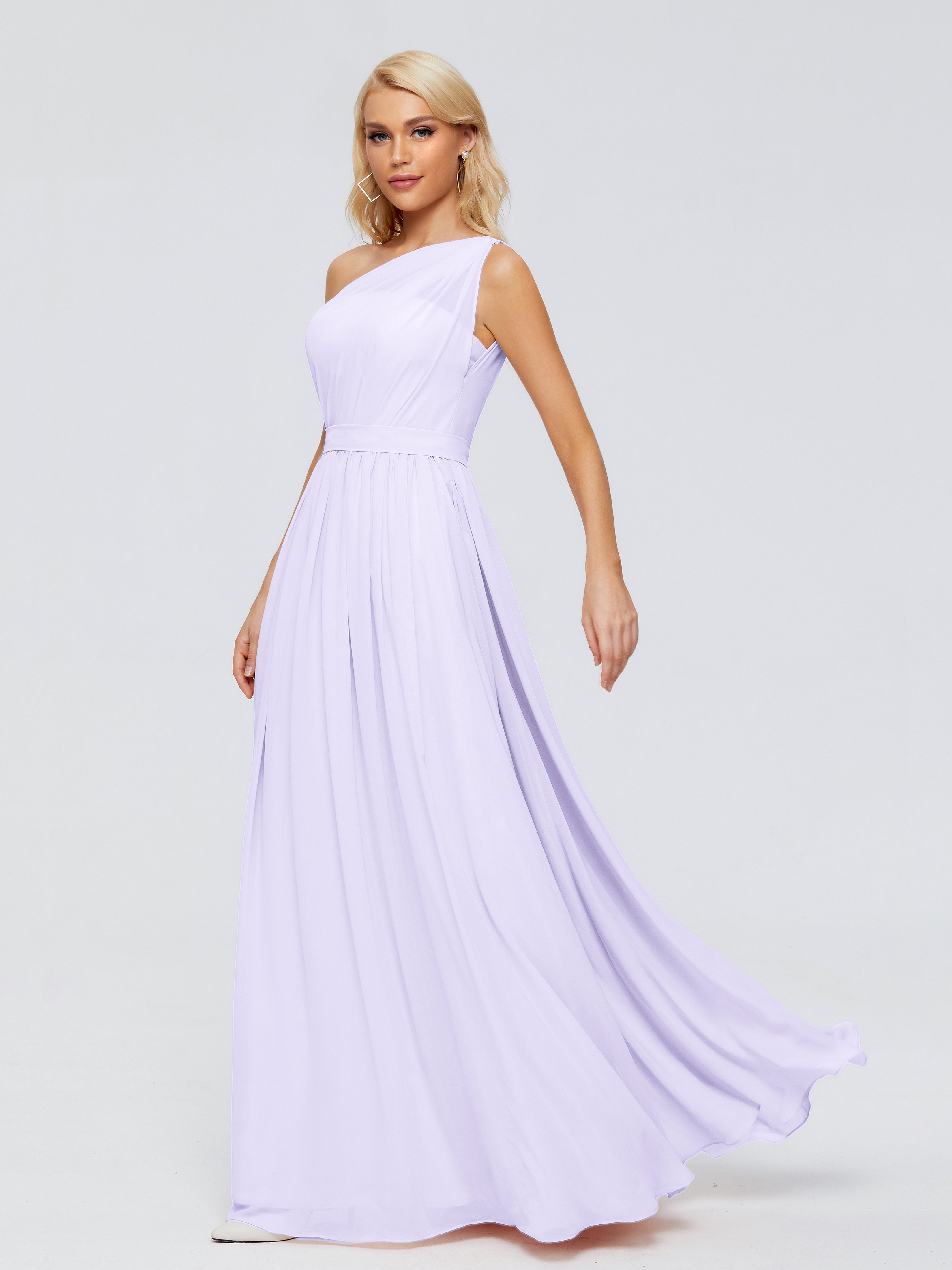Robe Lilas Demoiselle D Honneur Trapèze Seule-Épaule Ruban Mousseline Robes Demoiselle D'Honneur