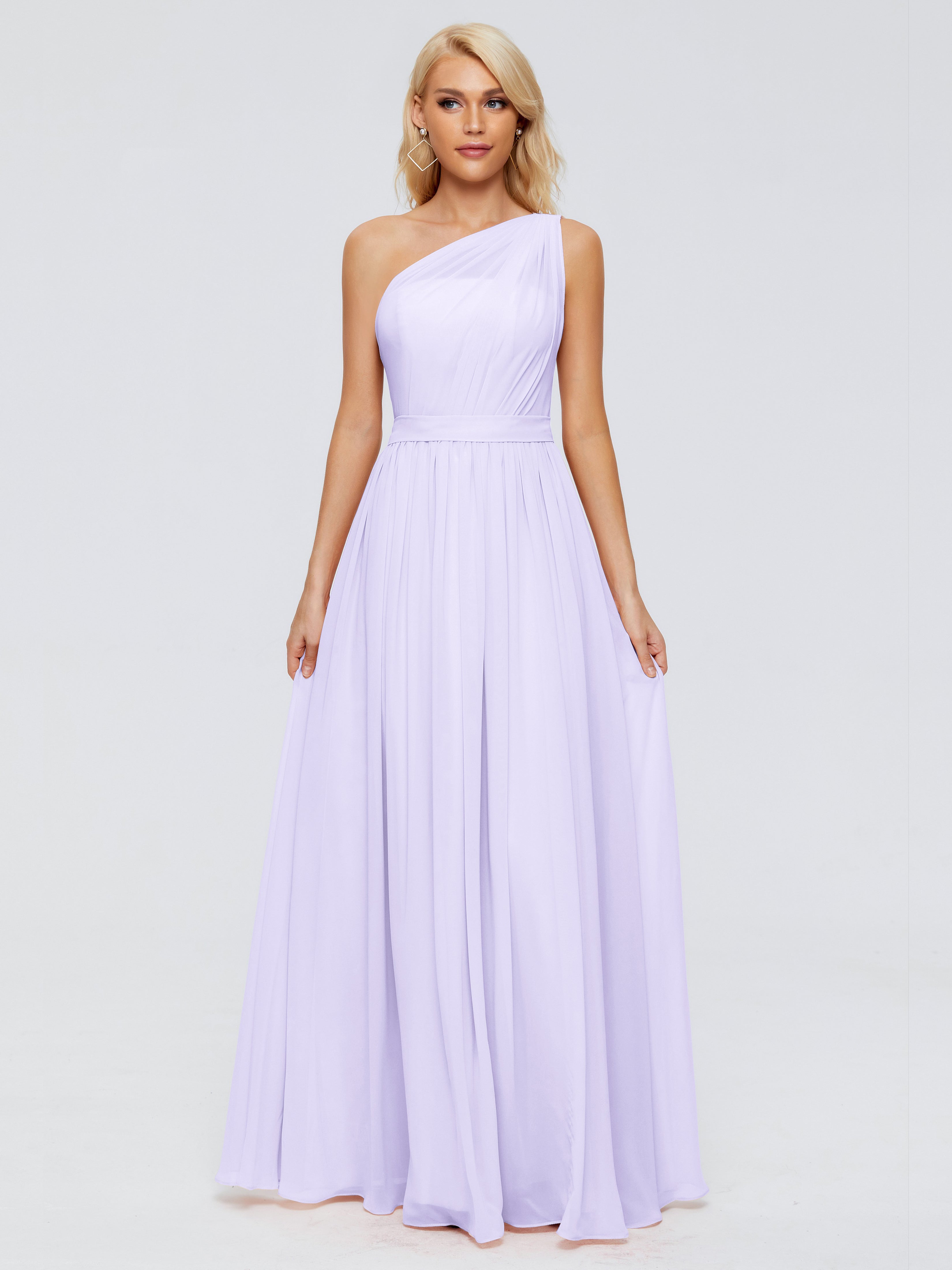 Robe Lilas Demoiselle D Honneur Trapèze Seule-Épaule Ruban Mousseline Robes Demoiselle D'Honneur