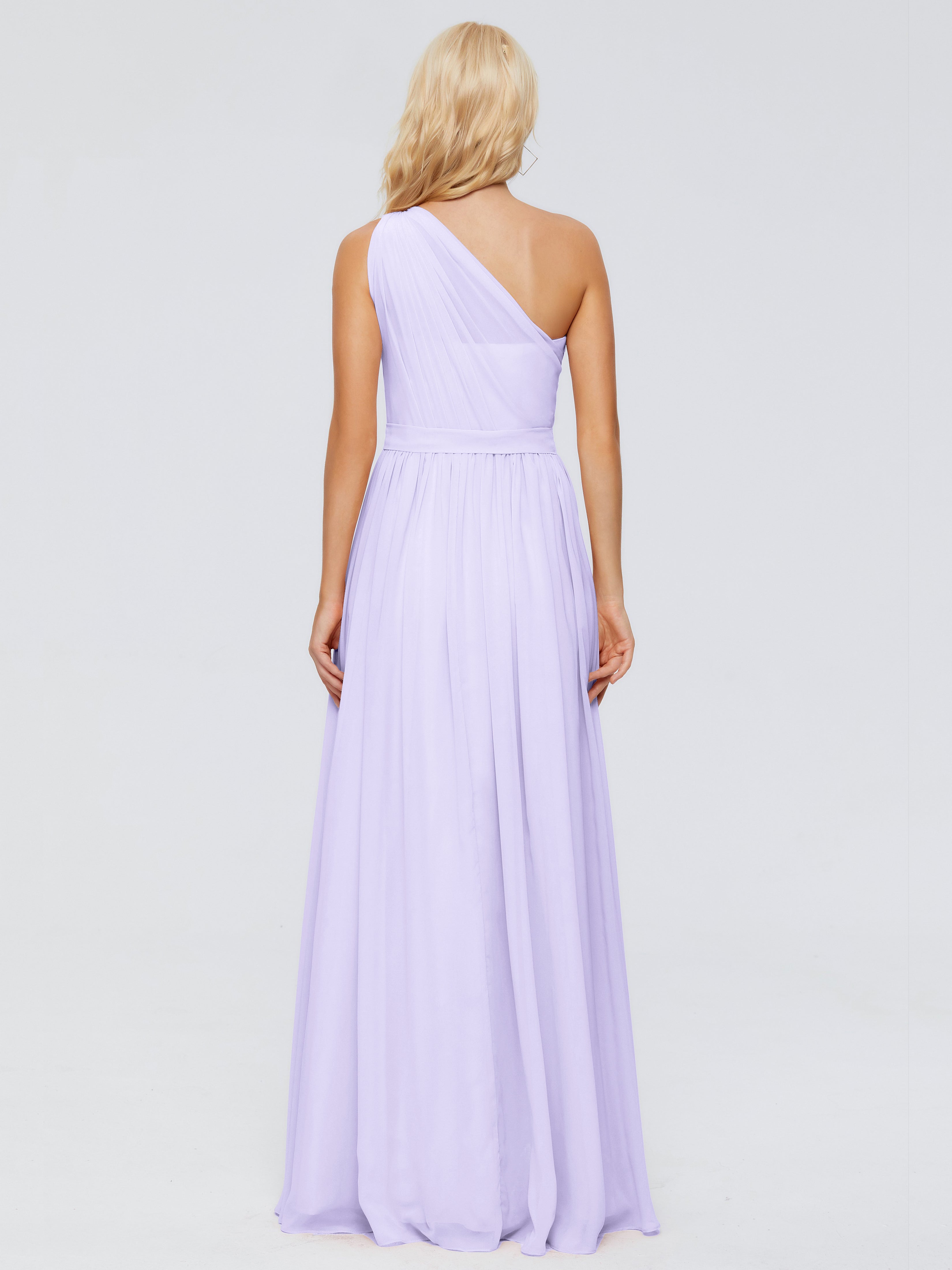 Robe Lilas Demoiselle D Honneur Trapèze Seule-Épaule Ruban Mousseline Robes Demoiselle D'Honneur