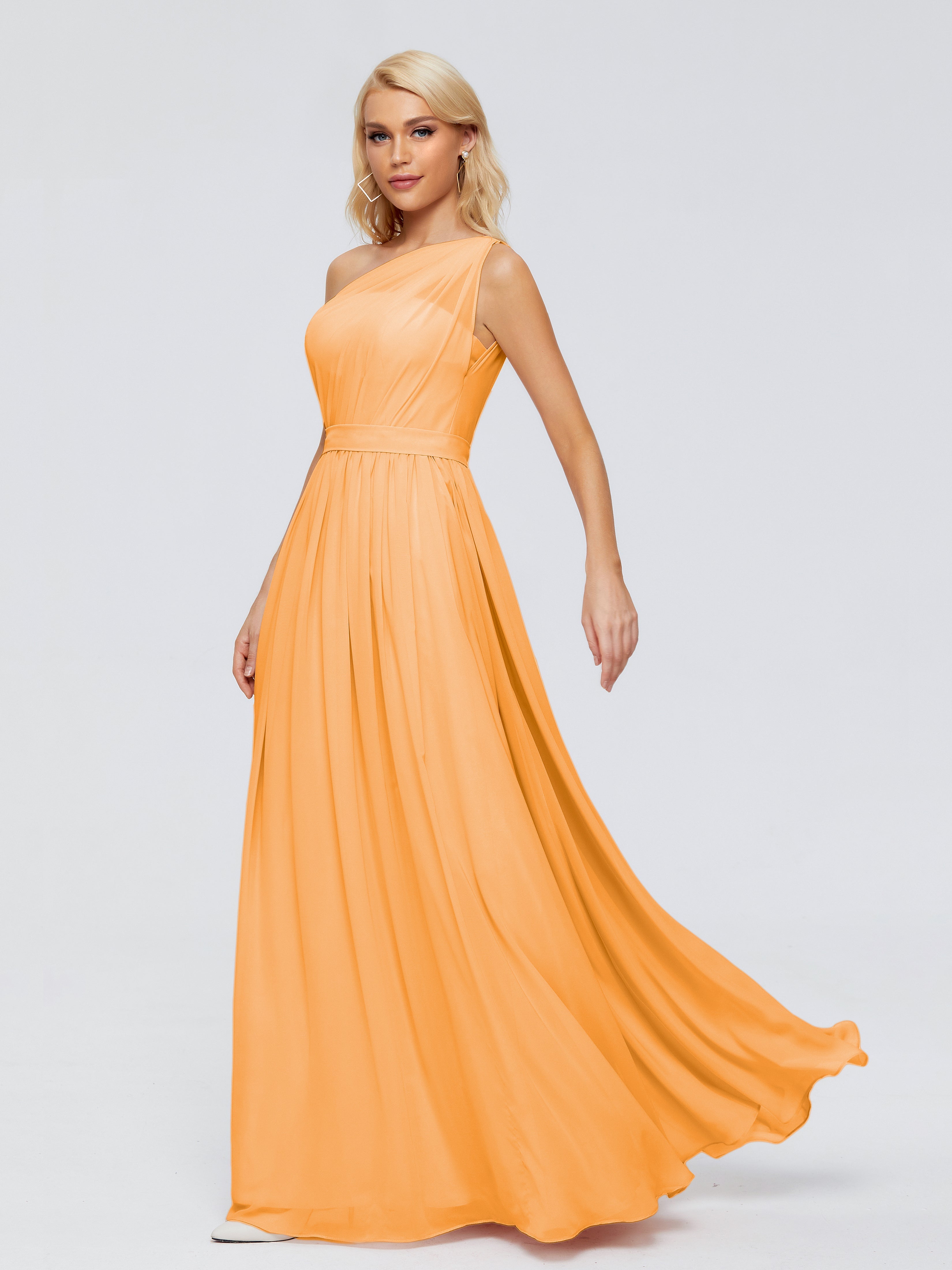 Robes De Demoiselle D'Honneur Mandarine Trapèze Seule-Épaule Ruban Mousseline Robes Demoiselle D'Honneur
