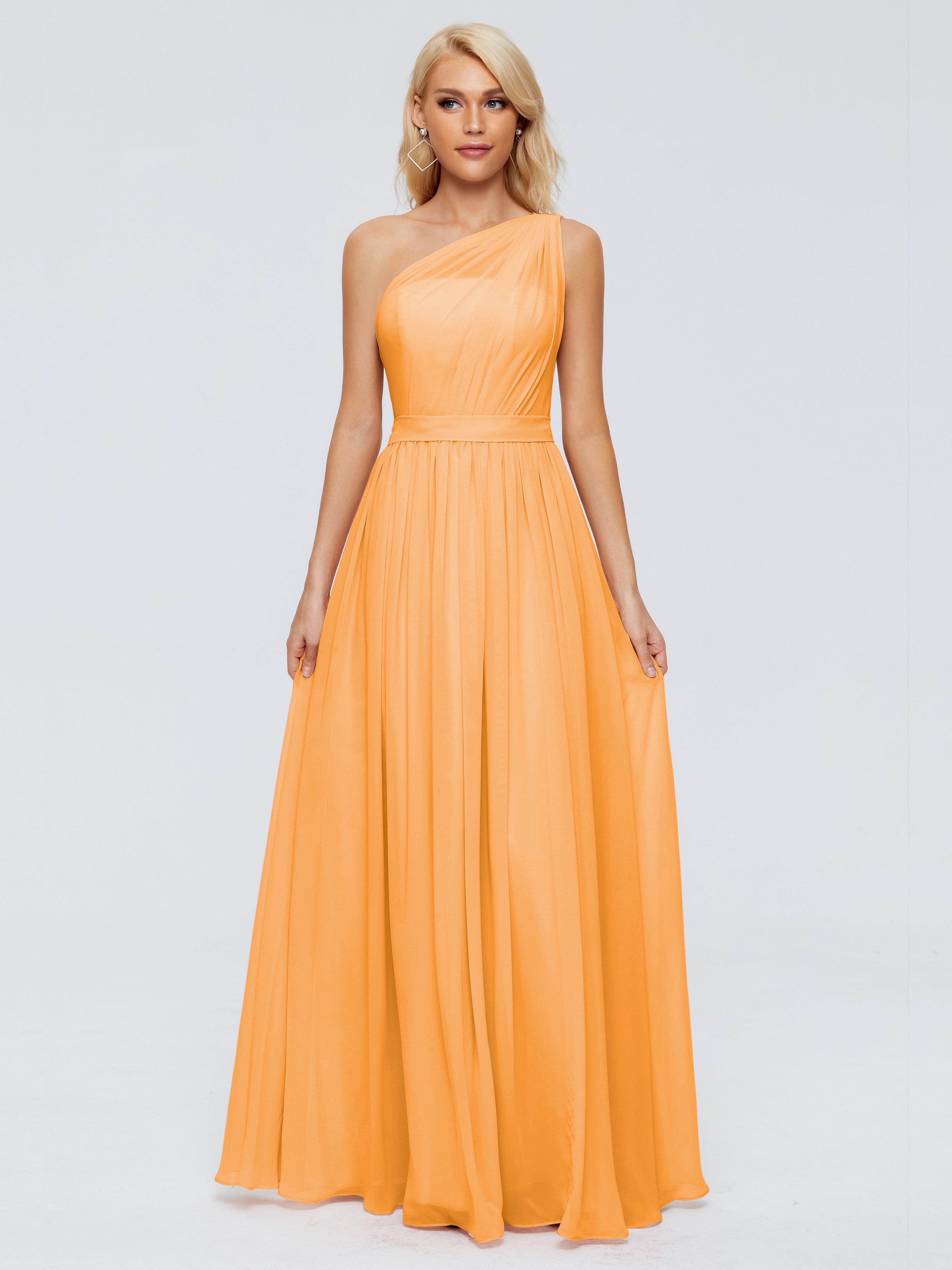 Robes De Demoiselle D'Honneur Mandarine Trapèze Seule-Épaule Ruban Mousseline Robes Demoiselle D'Honneur