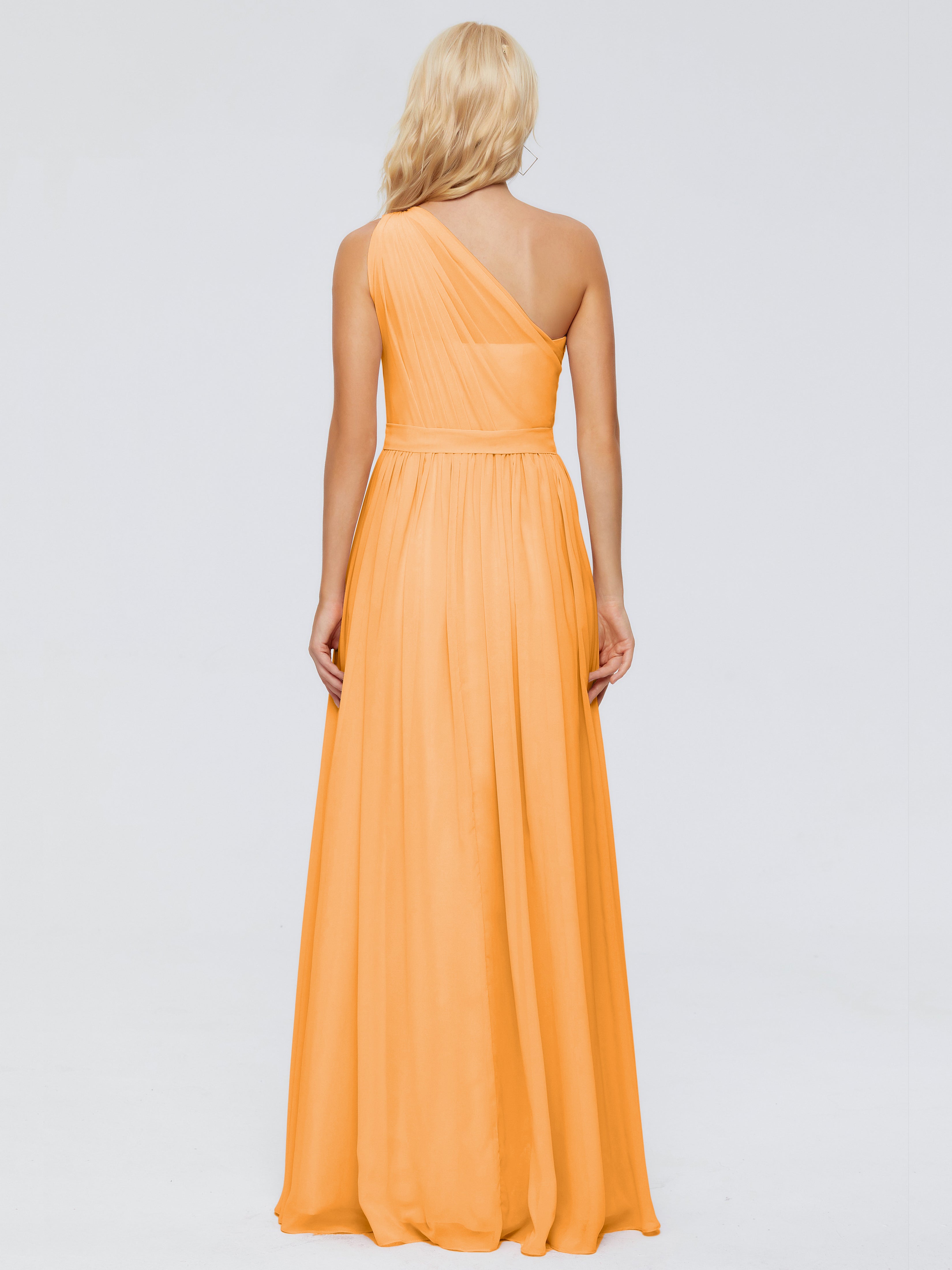 Robes De Demoiselle D'Honneur Mandarine Trapèze Seule-Épaule Ruban Mousseline Robes Demoiselle D'Honneur