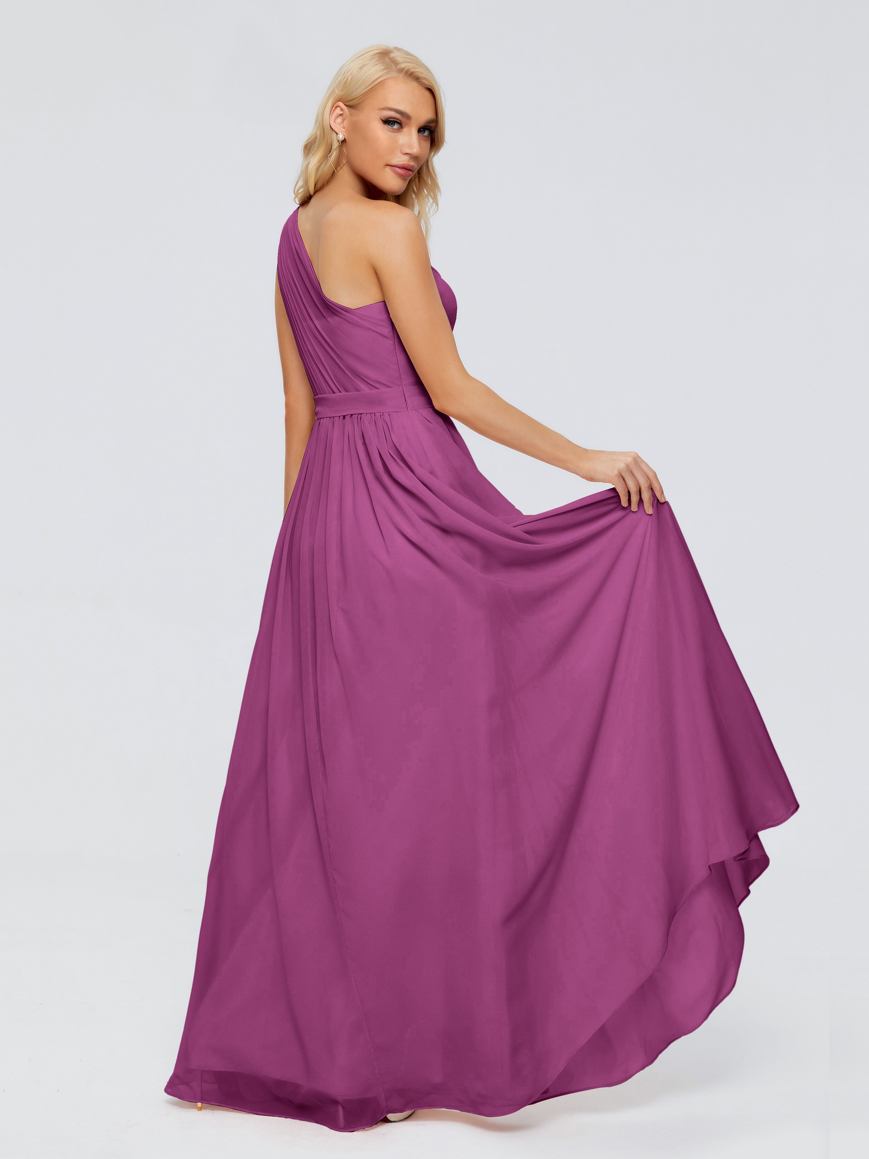 Robes De Demoiselle D'Honneur Orchidée Trapèze Seule-Épaule Ruban Mousseline Robes Demoiselle D'Honneur