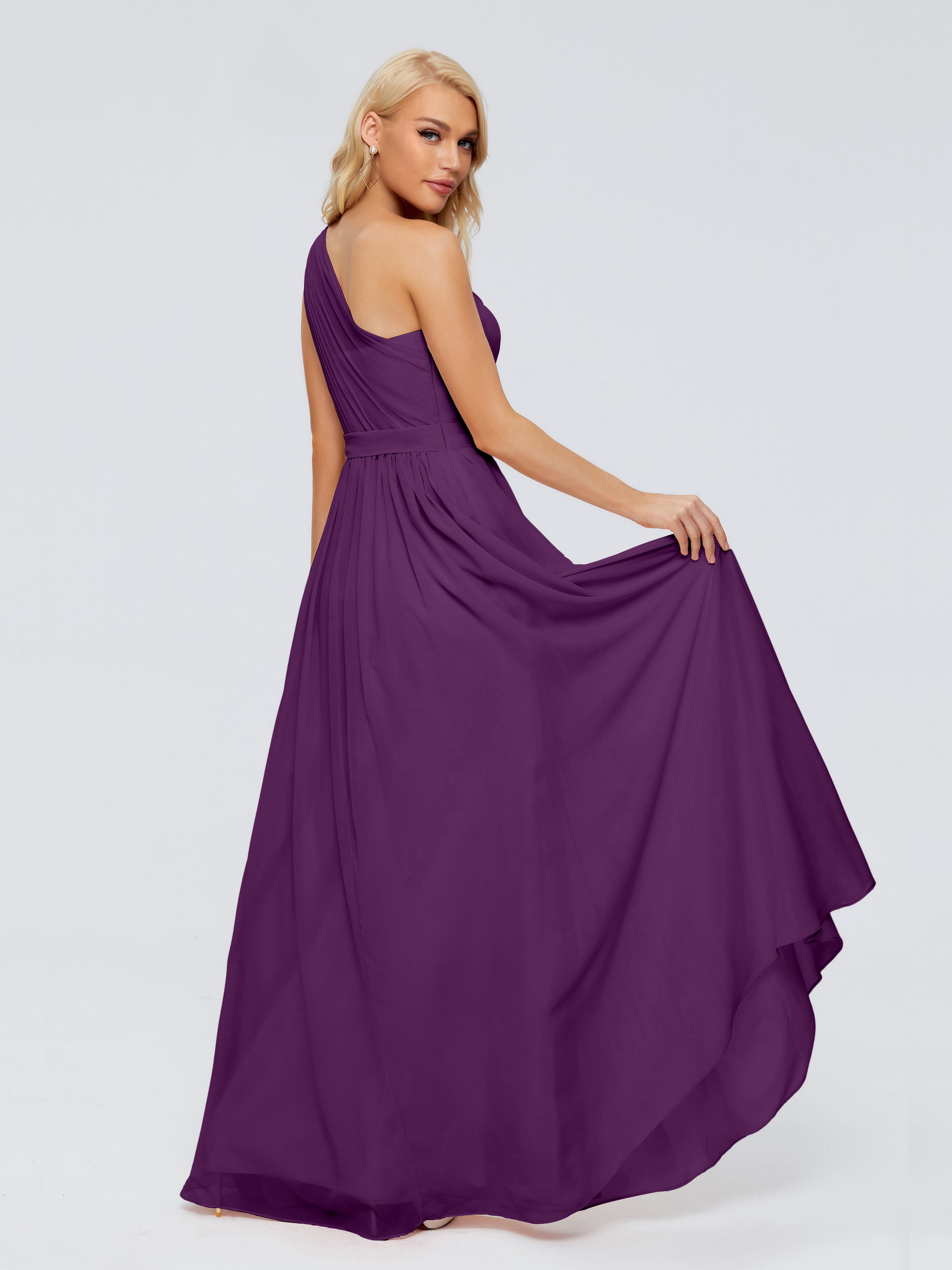 Robes De Demoiselle D'Honneur En Raisin Trapèze Seule-Épaule Ruban Mousseline Robes Demoiselle D'Honneur