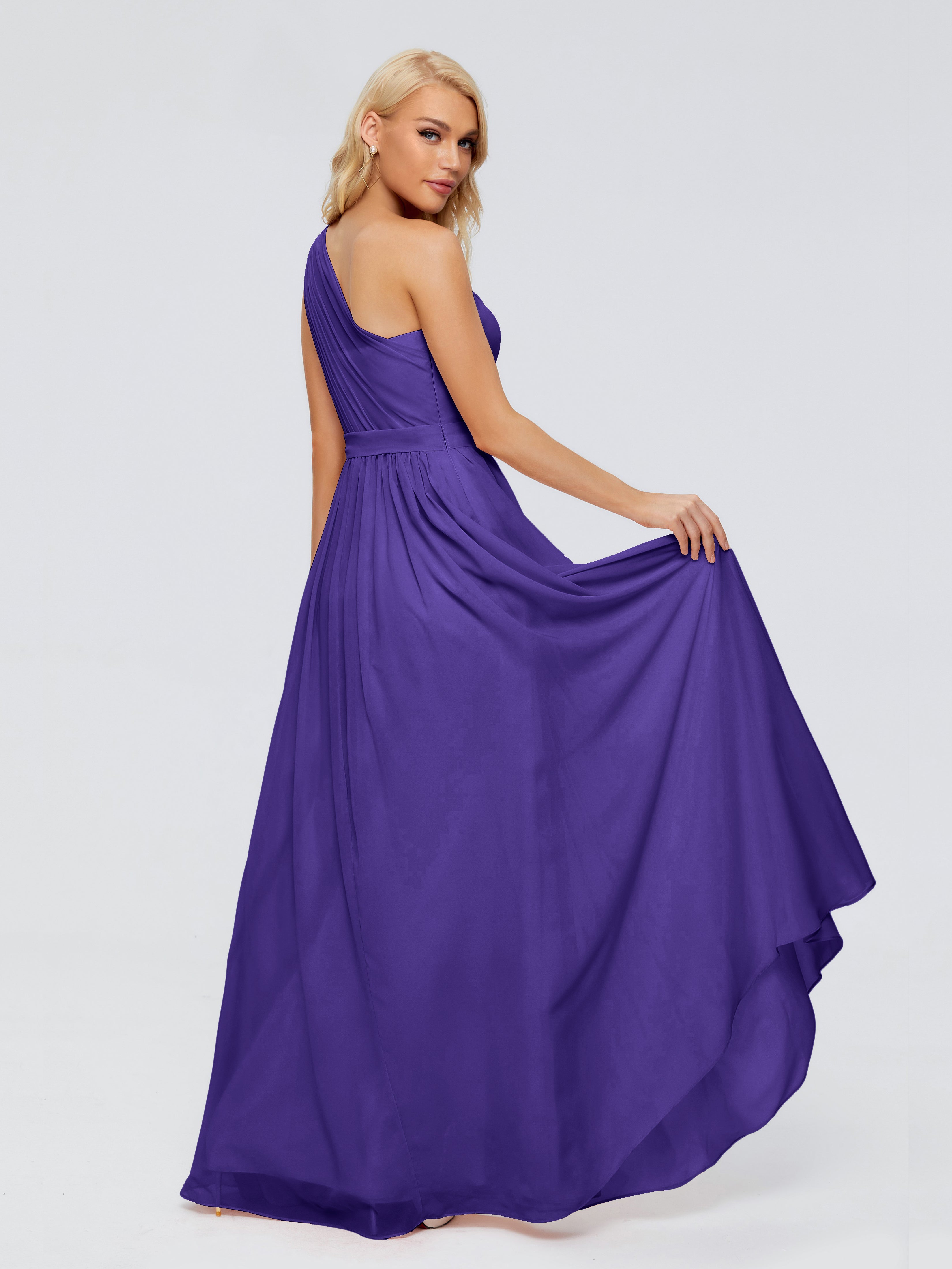 Robes De Demoiselle D'Honneur En Régence Trapèze Seule-Épaule Ruban Mousseline Robes Demoiselle D'Honneur