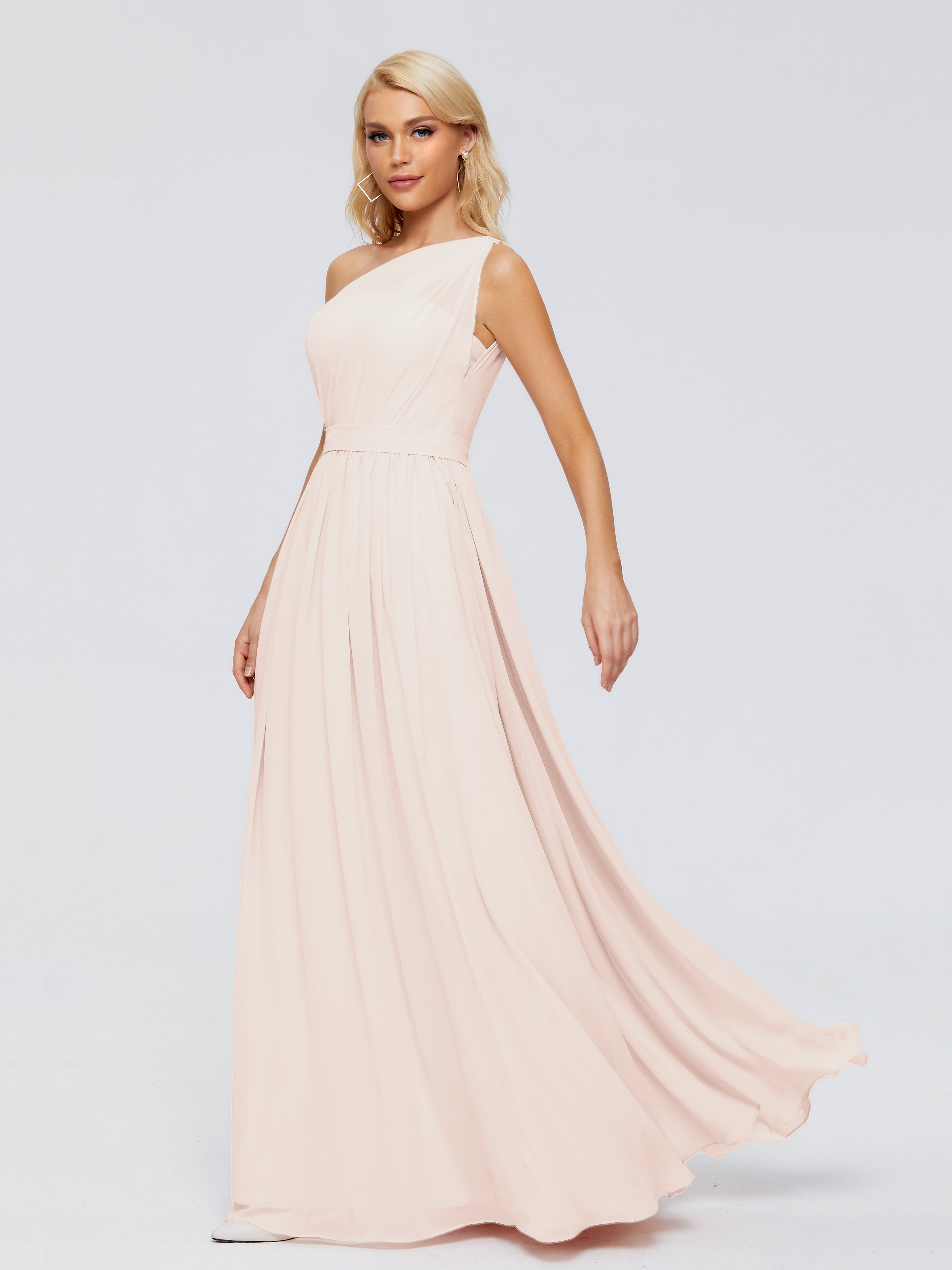 Robe Demoiselle D Honneur Rose Perle Trapèze Seule-Épaule Ruban Mousseline Robes Demoiselle D'Honneur