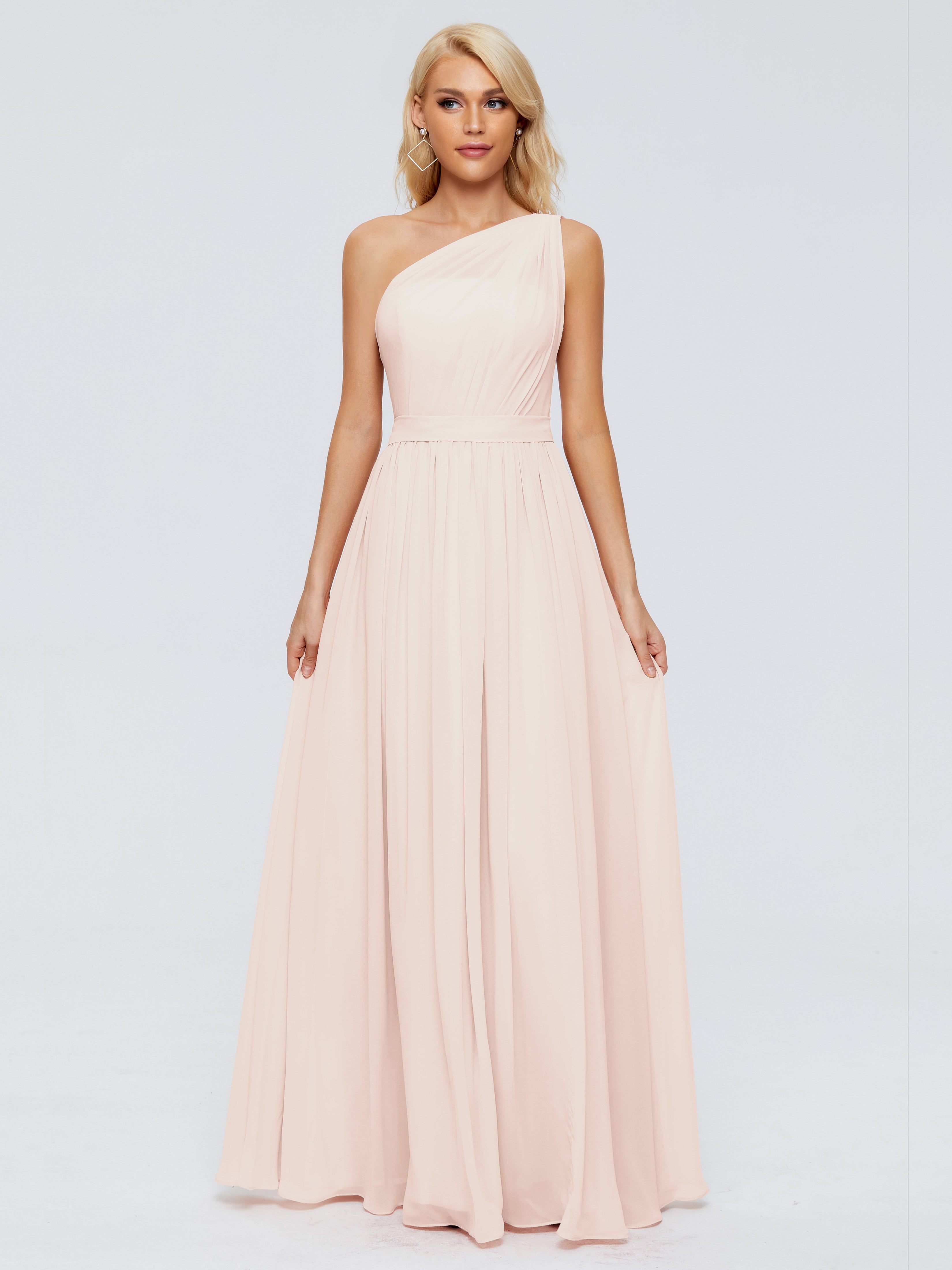 Robe Demoiselle D Honneur Rose Perle Trapèze Seule-Épaule Ruban Mousseline Robes Demoiselle D'Honneur
