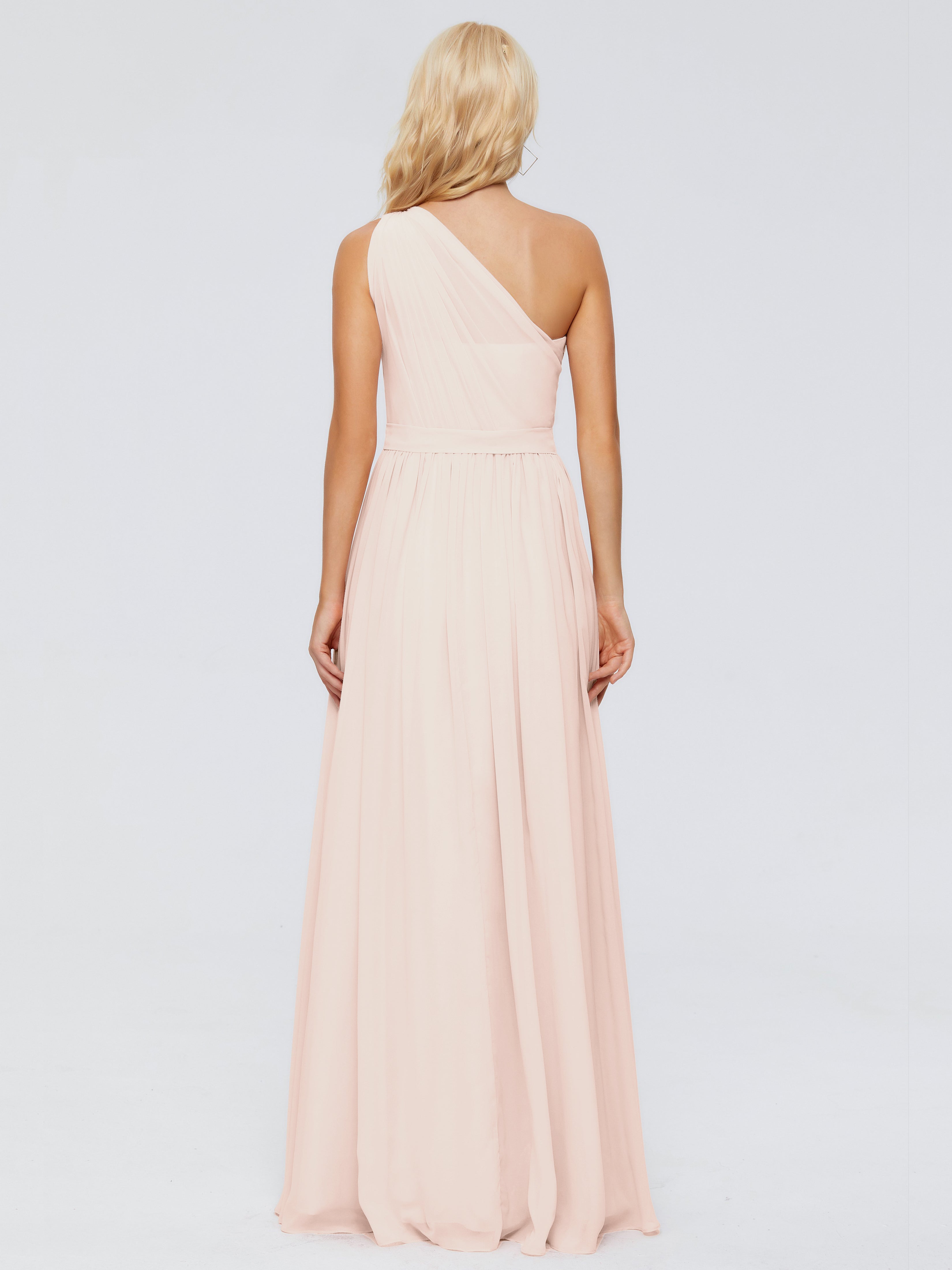 Robe Demoiselle D Honneur Rose Perle Trapèze Seule-Épaule Ruban Mousseline Robes Demoiselle D'Honneur