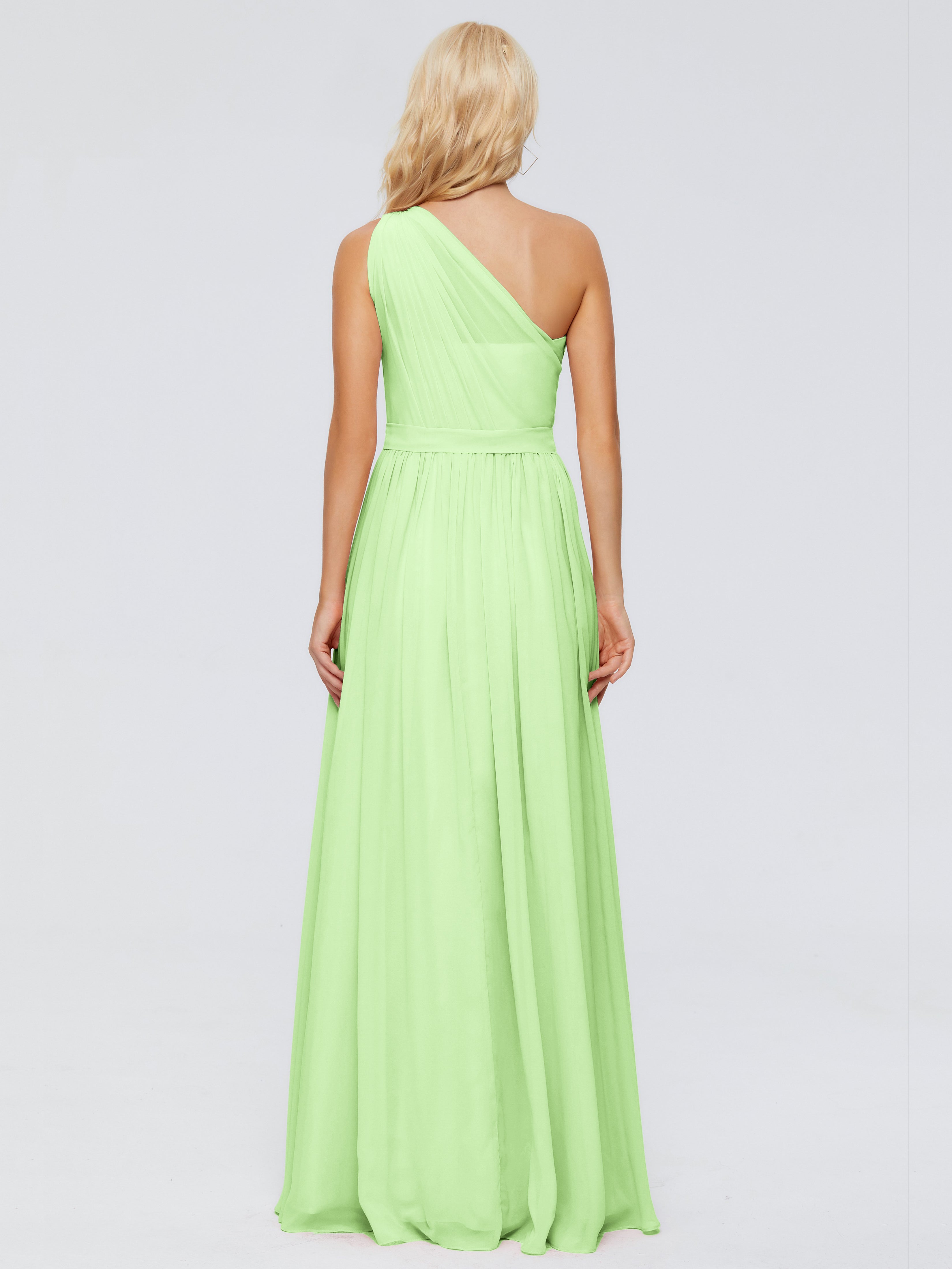 Robe Vert Sauge Demoiselle D Honneur Trapèze Seule-Épaule Ruban Mousseline Robes Demoiselle D'Honneur