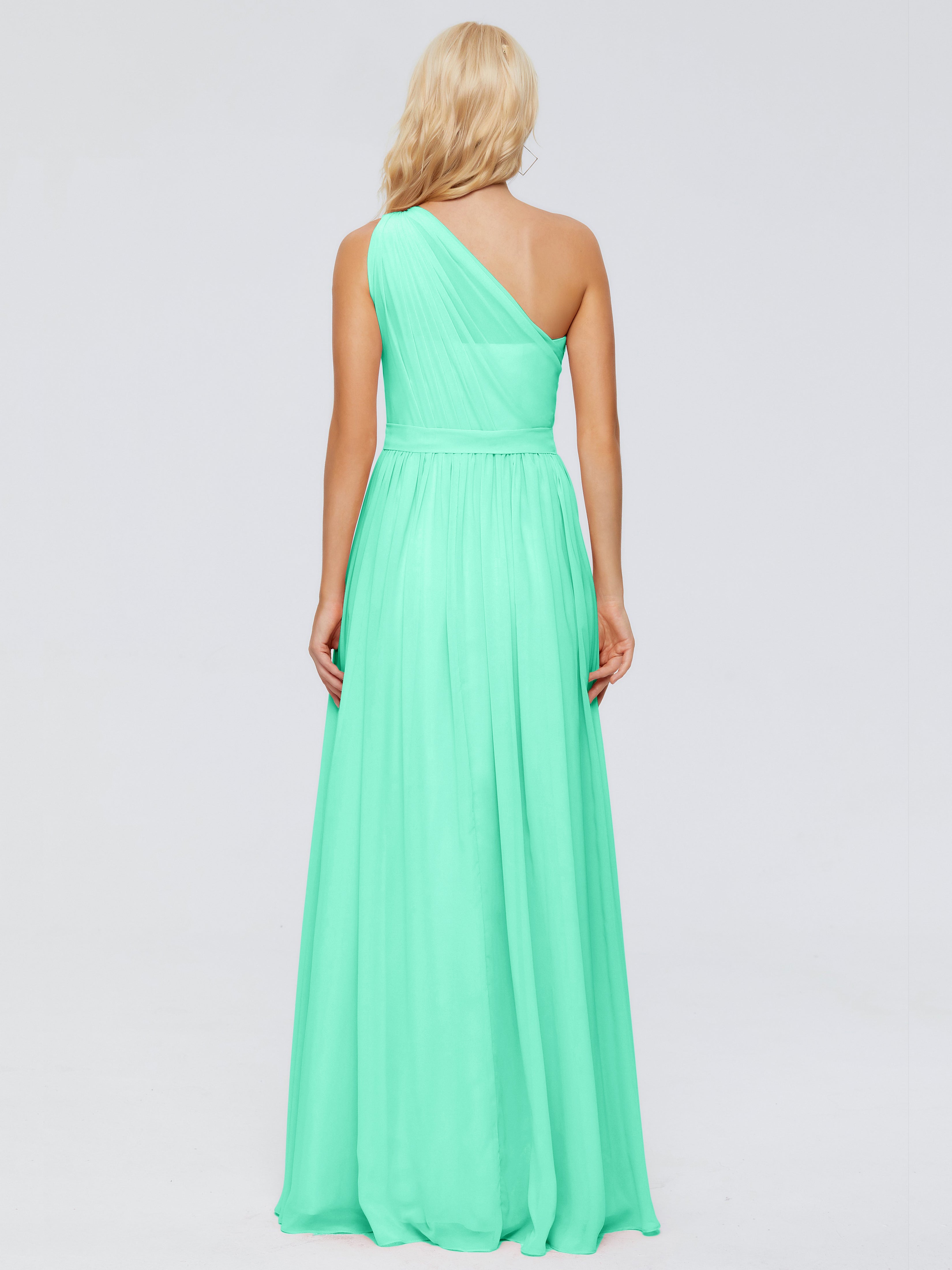 Robe Demoiselle D Honneur Turquoise Trapèze Seule-Épaule Ruban Mousseline Robes Demoiselle D'Honneur