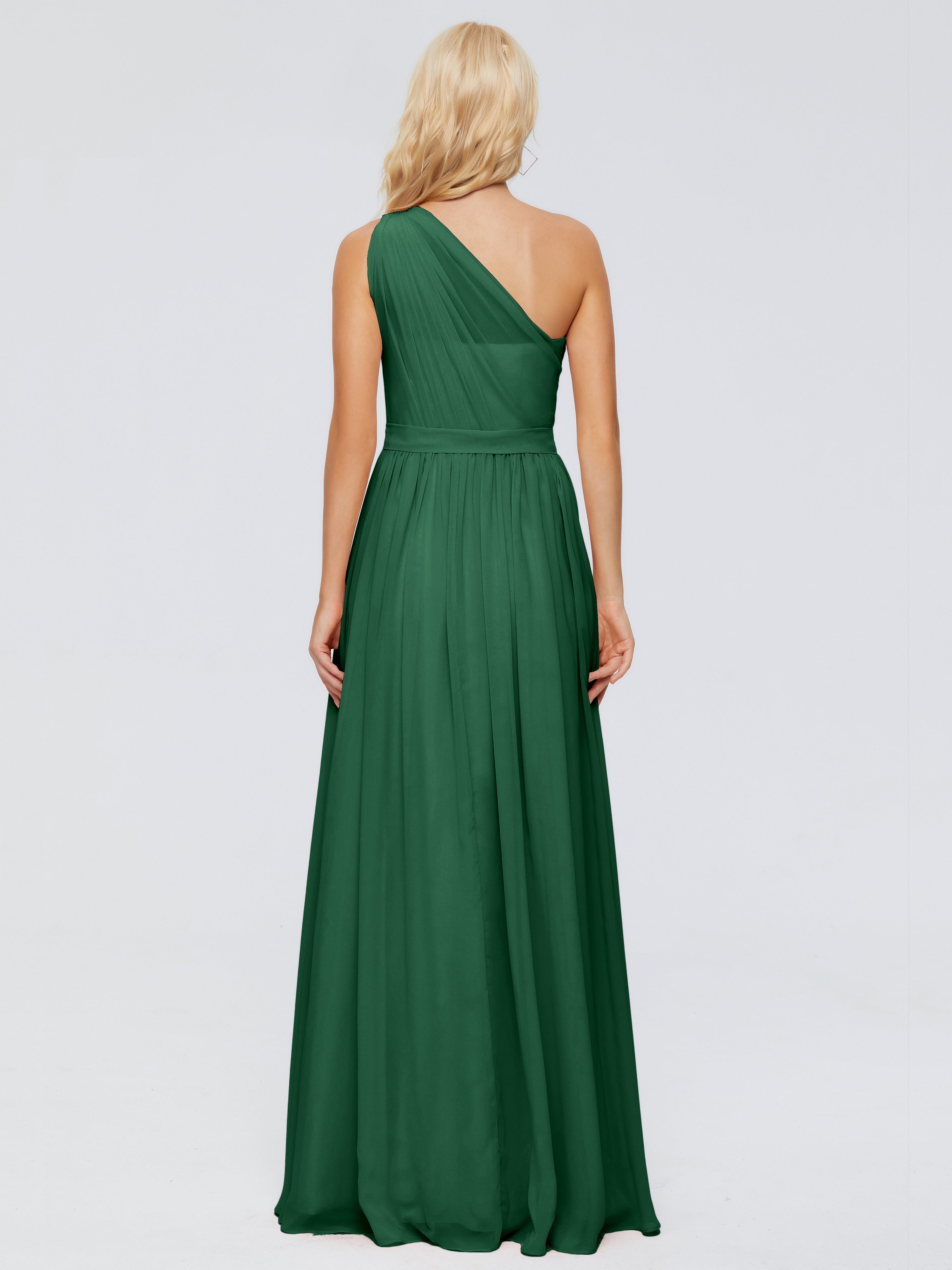 Robe Demoiselle D Honneur Vert Fonce Trapèze Seule-Épaule Ruban Mousseline Robes Demoiselle D'Honneur