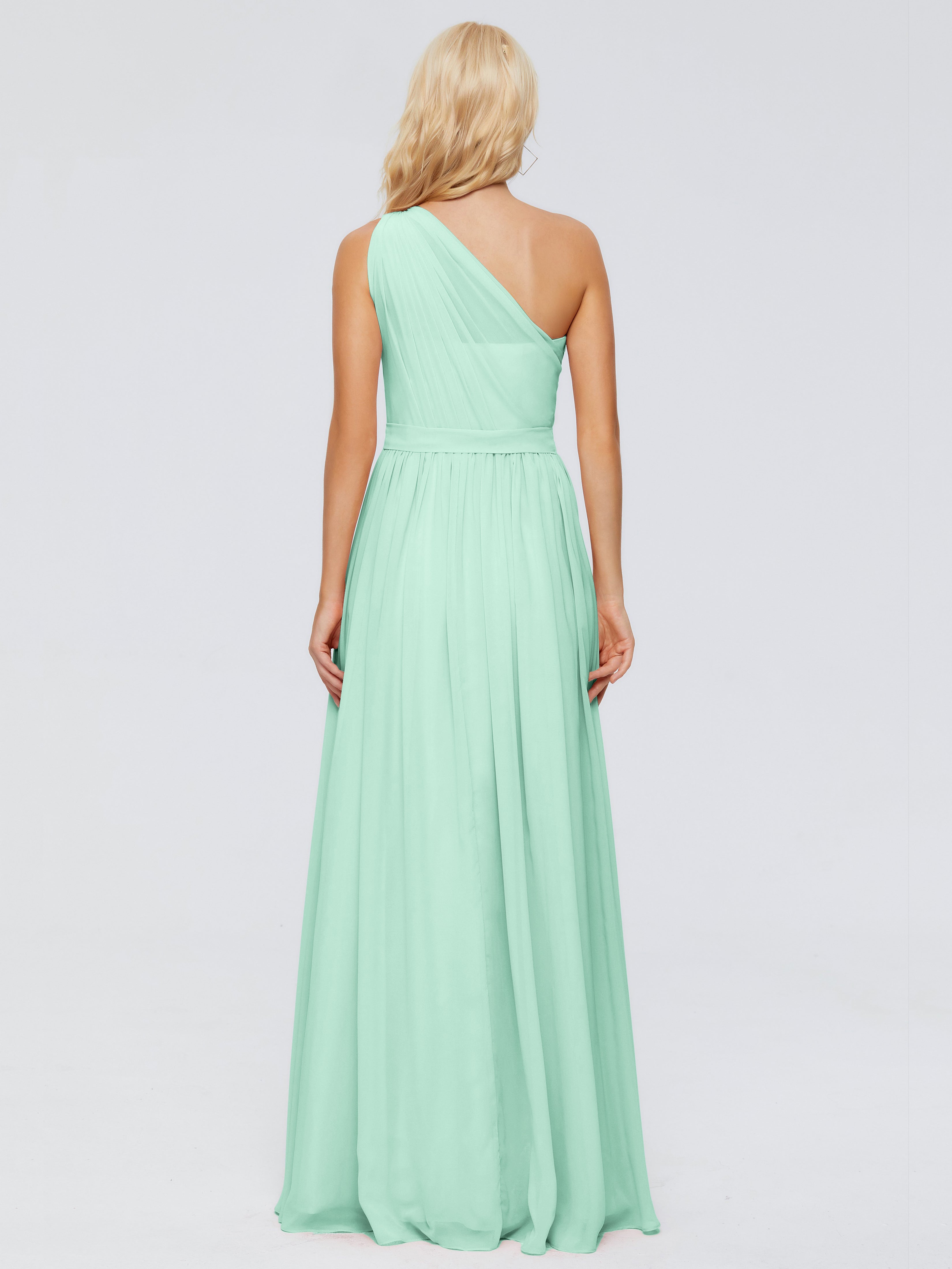 Robe Vert Menthe Demoiselle D Honneur Trapèze Seule-Épaule Ruban Mousseline Robes Demoiselle D'Honneur