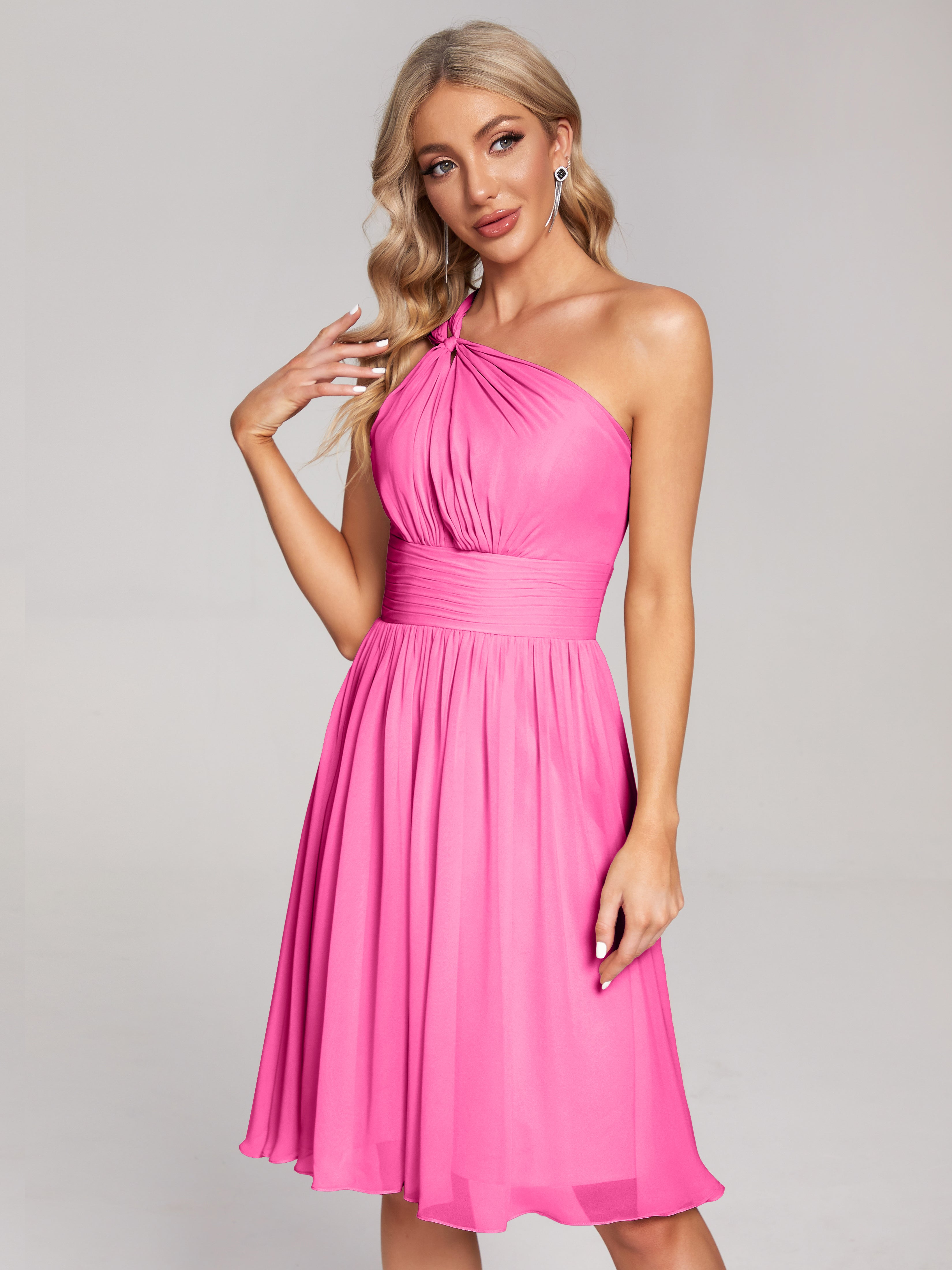 Robe Demoiselle D Honneur Azalée Longueur Genou Seule-Épaule Mousseline Robes Demoiselle D'Honneur