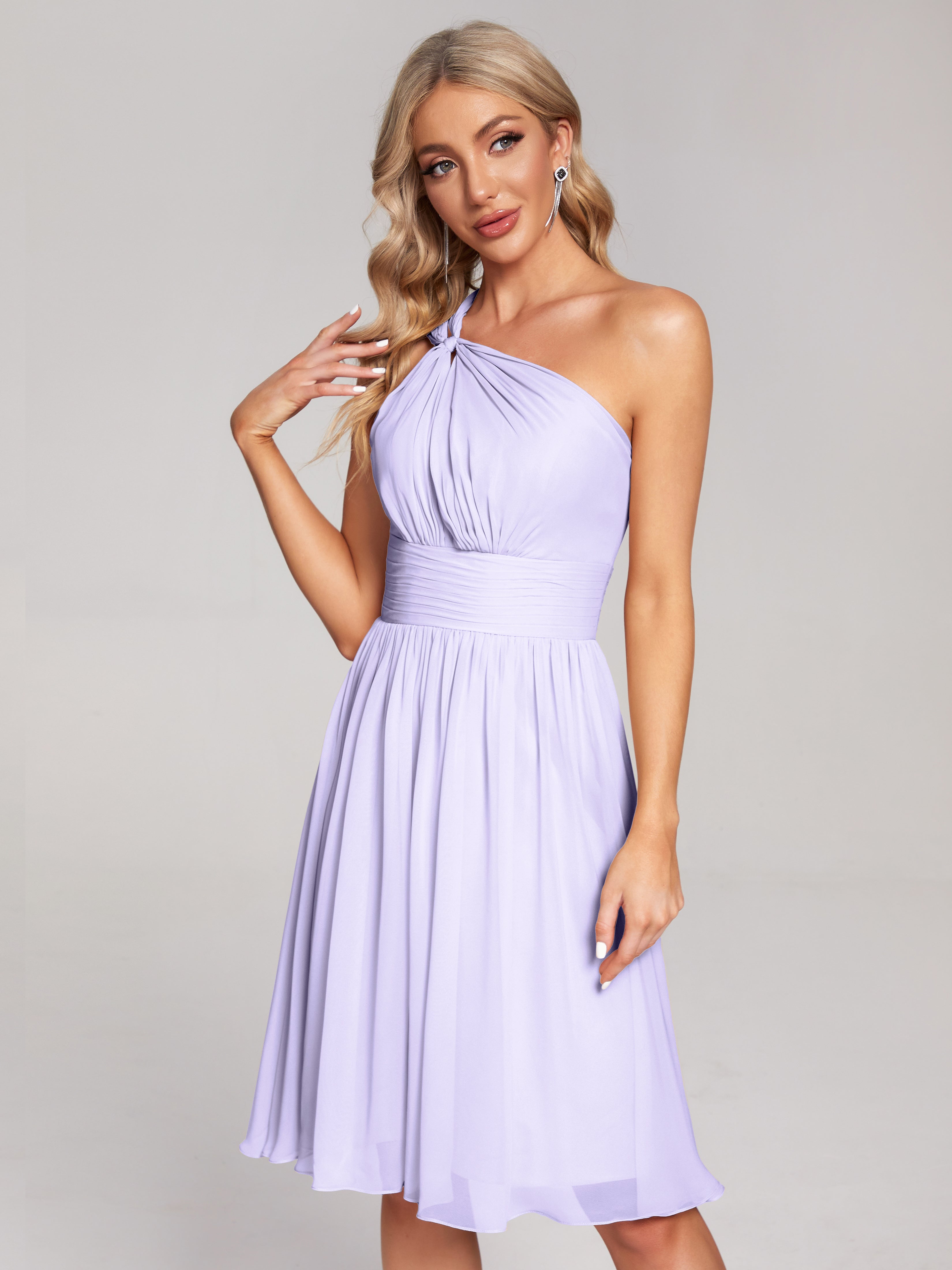 Demoiselle Robe Cocktail Robe Lilas Longueur Genou Seule-Épaule Mousseline Robes Demoiselle D'Honneur