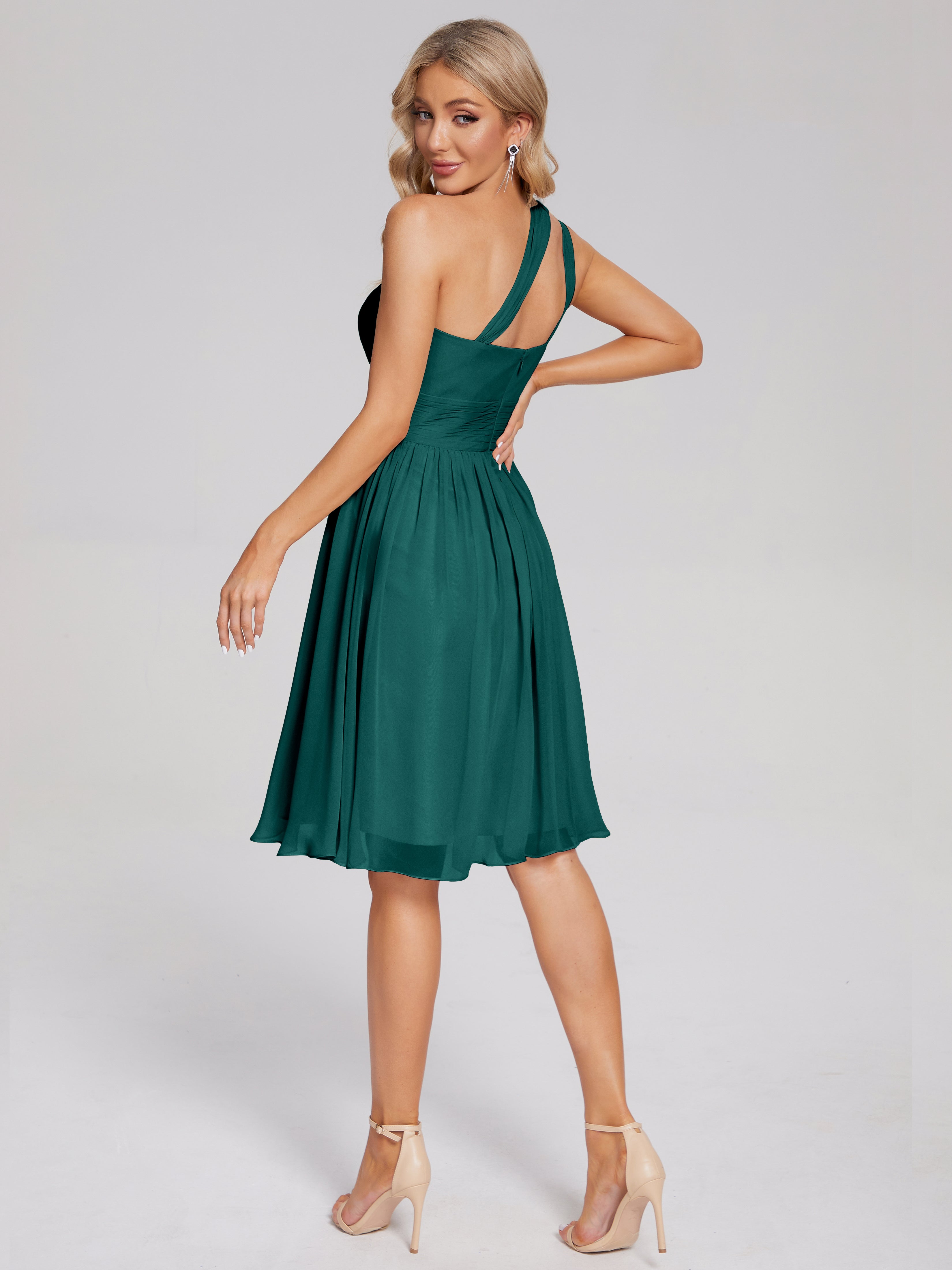 Demoiselles D'Honneur De Paon Longueur Genou Seule-Épaule Mousseline Robes Demoiselle D'Honneur