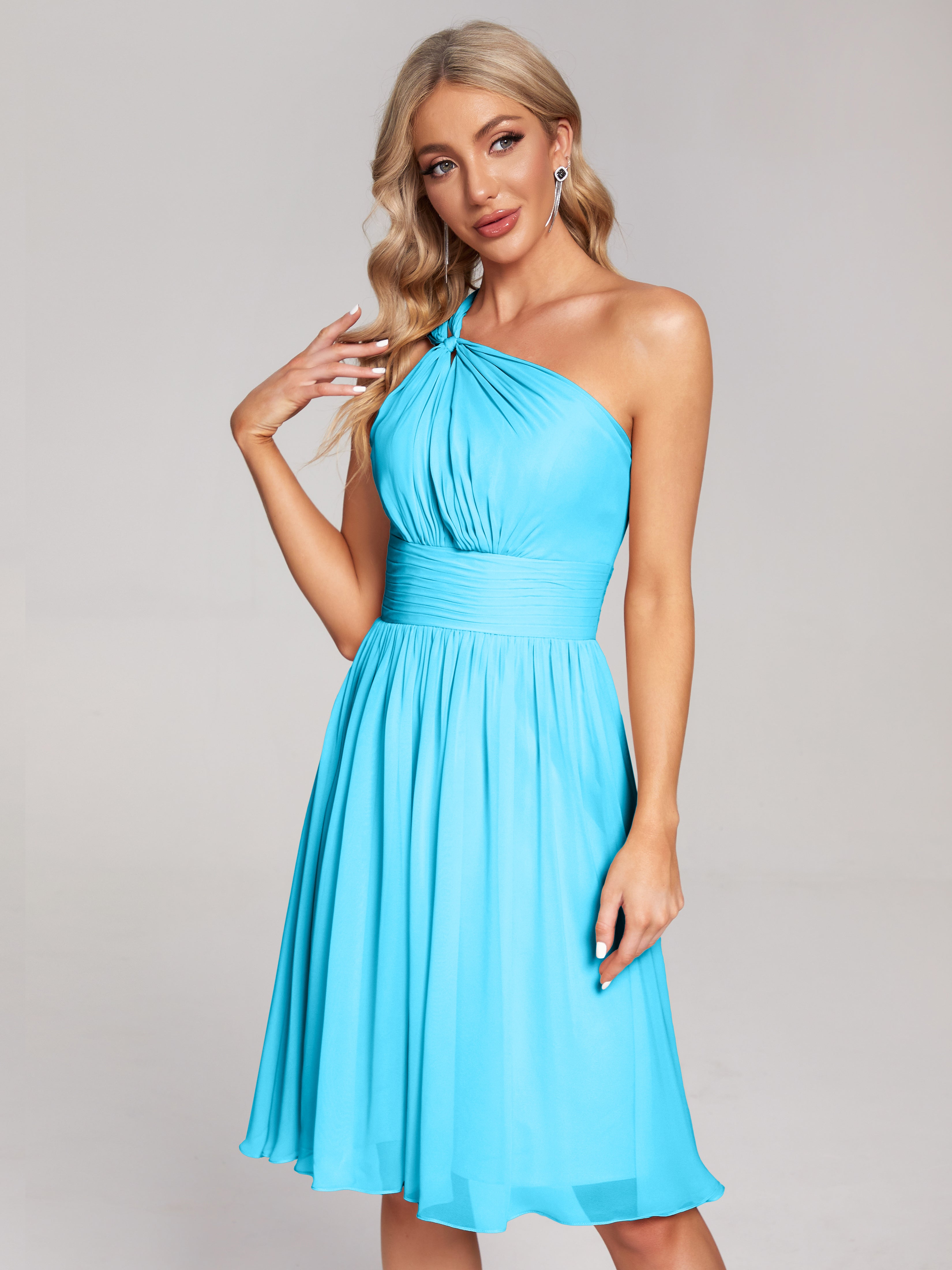 Robe De Demoiselle D'Honneur En Piscine Longueur Genou Seule-Épaule Mousseline Robes Demoiselle D'Honneur