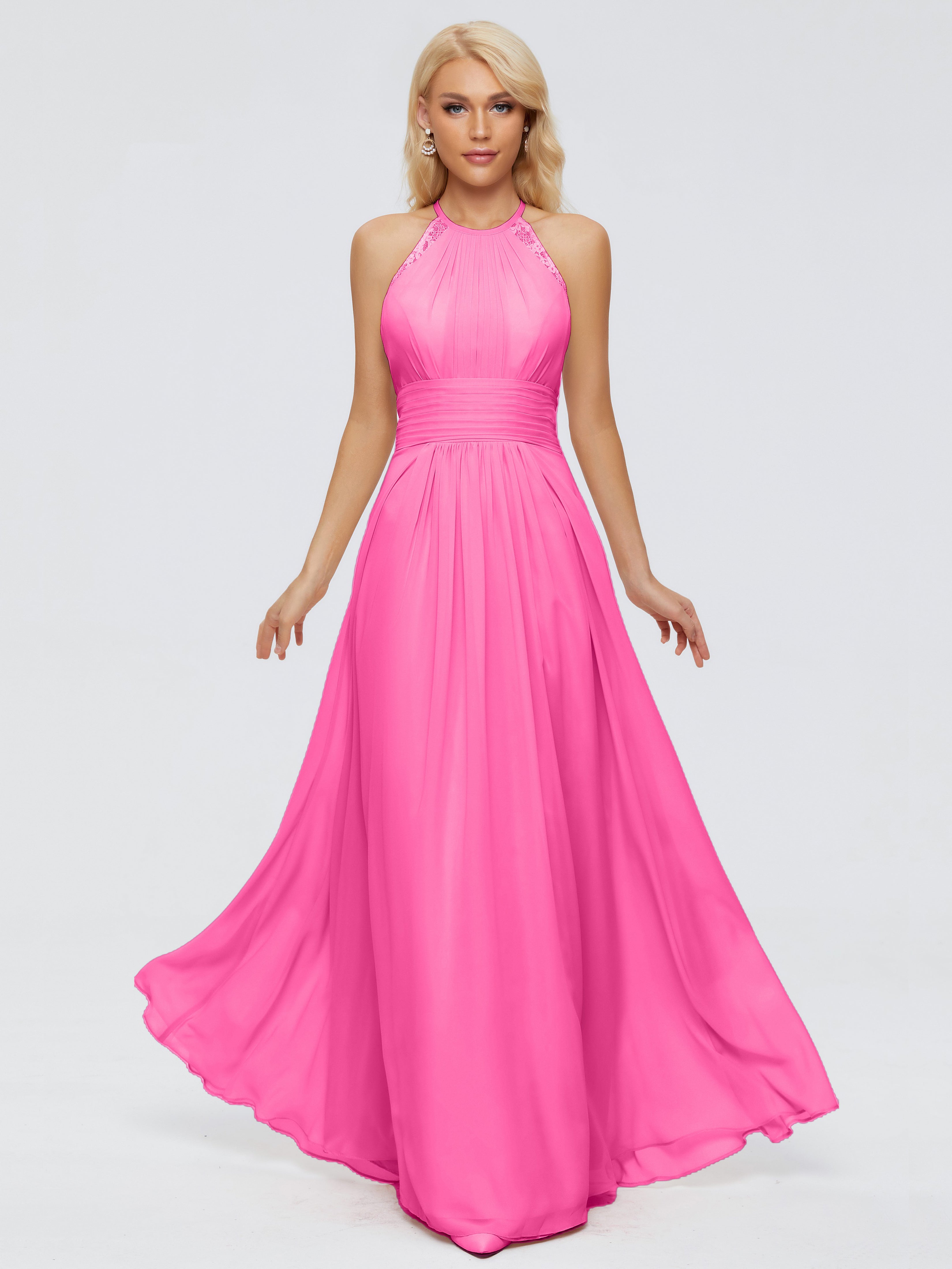 Robe Demoiselle D Honneur Azalée Trapèze Licou Dentelle Mousseline Robes Demoiselle D'Honneur