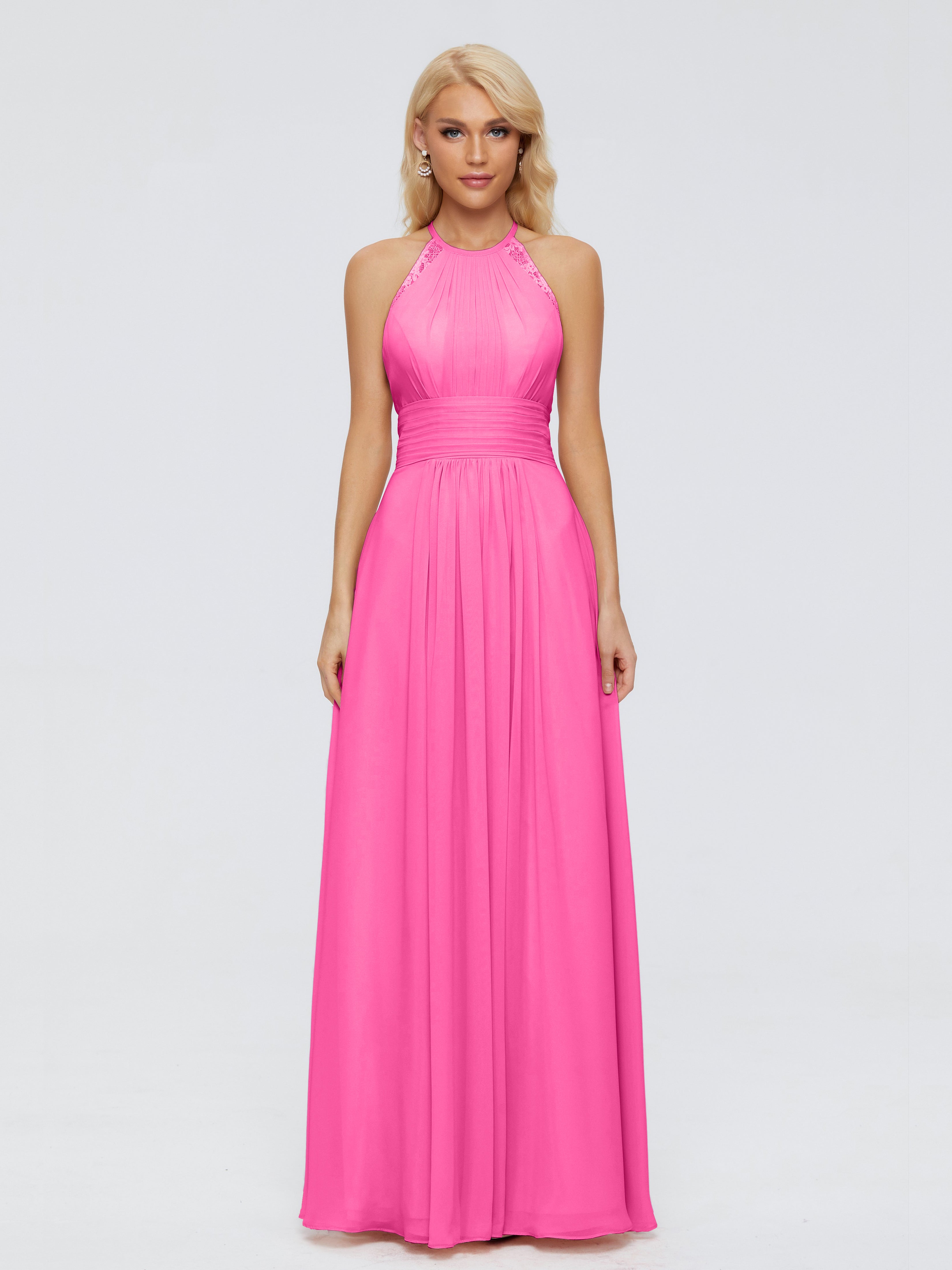 Robe Demoiselle D Honneur Azalée Trapèze Licou Dentelle Mousseline Robes Demoiselle D'Honneur