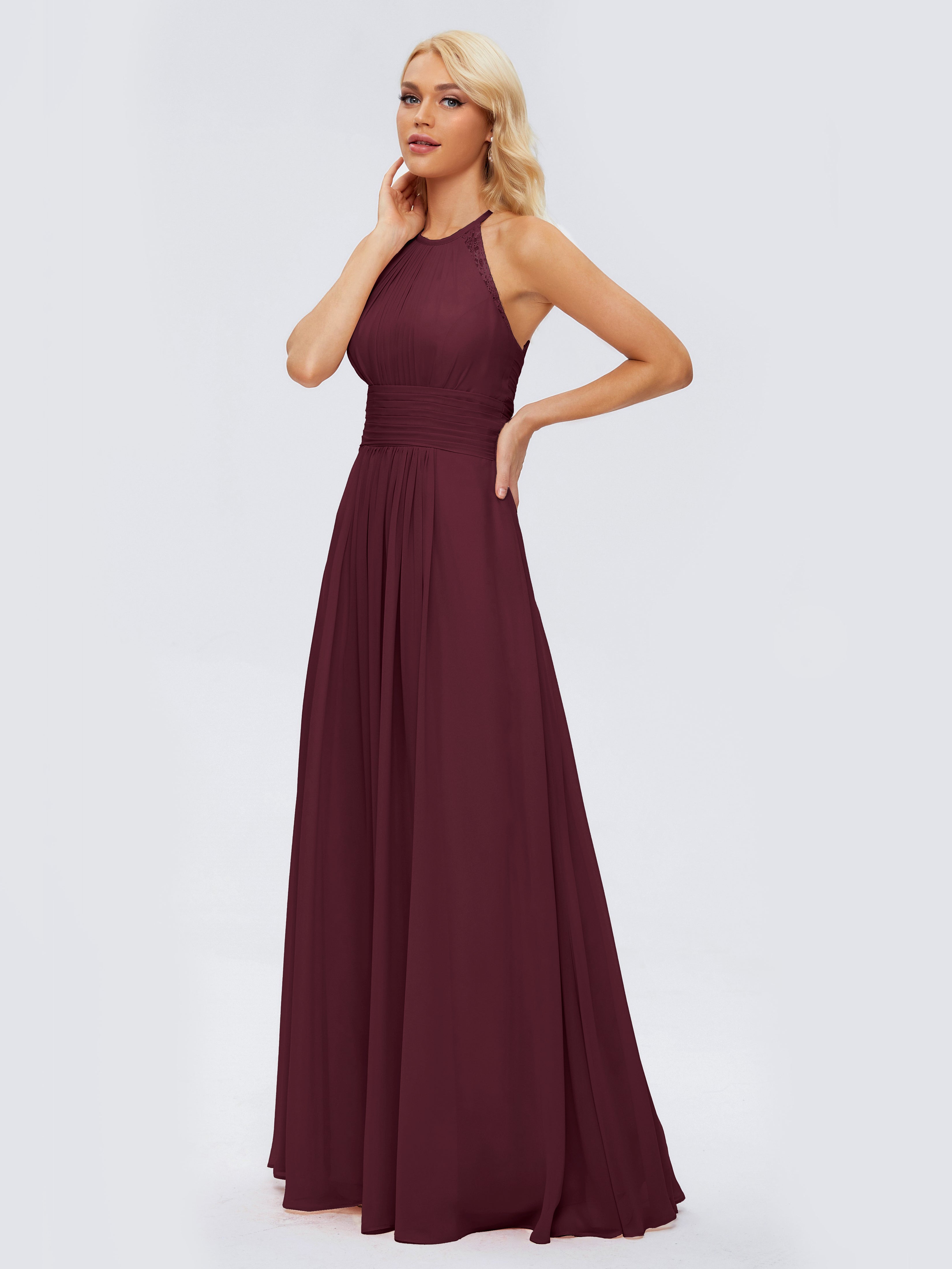 Robes De Demoiselle D'Honneur Cabernet Trapèze Licou Dentelle Mousseline Robes Demoiselle D'Honneur