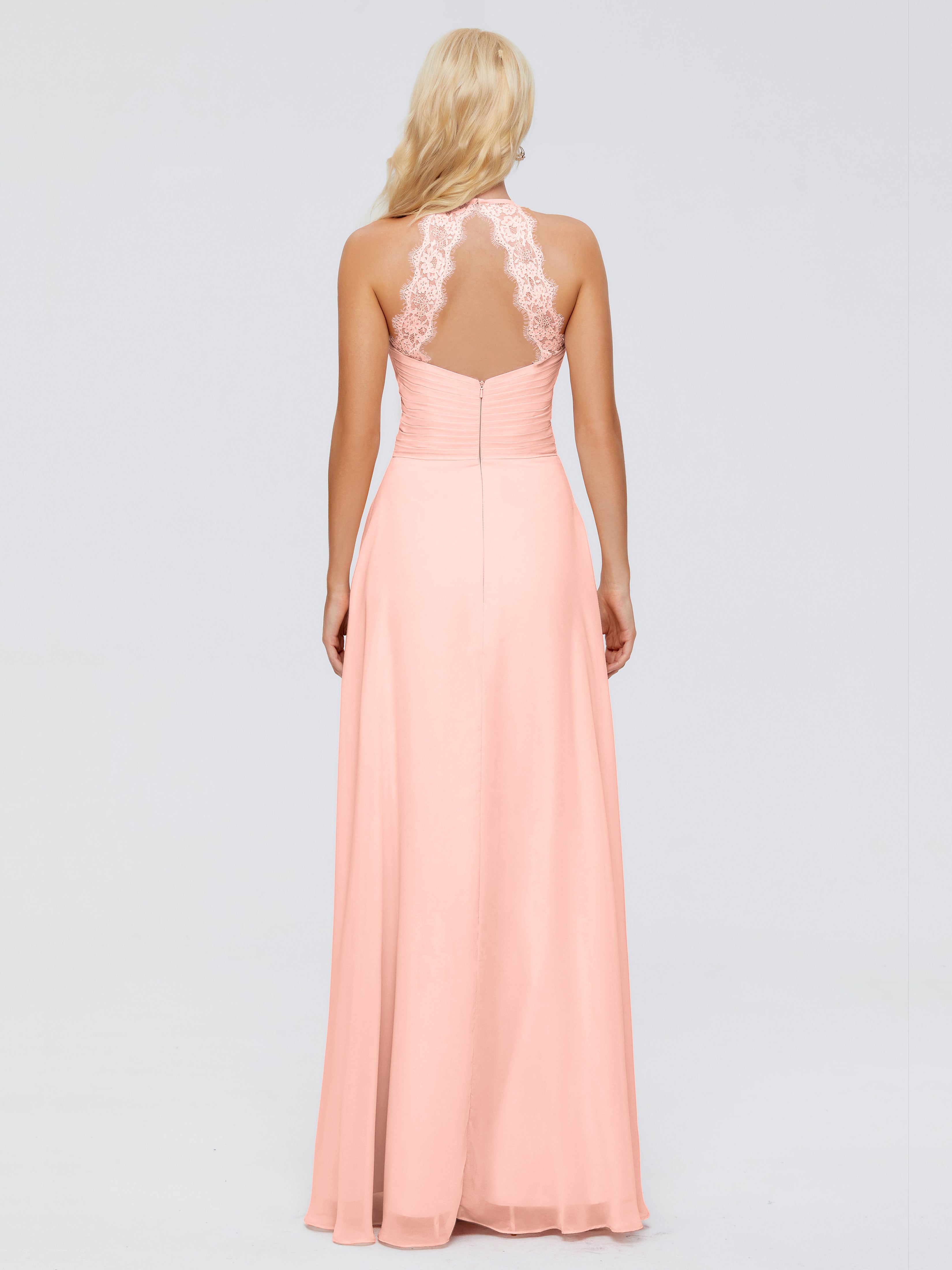 Robe Demoiselle Honneur Corail Trapèze Licou Dentelle Mousseline Robes Demoiselle D'Honneur