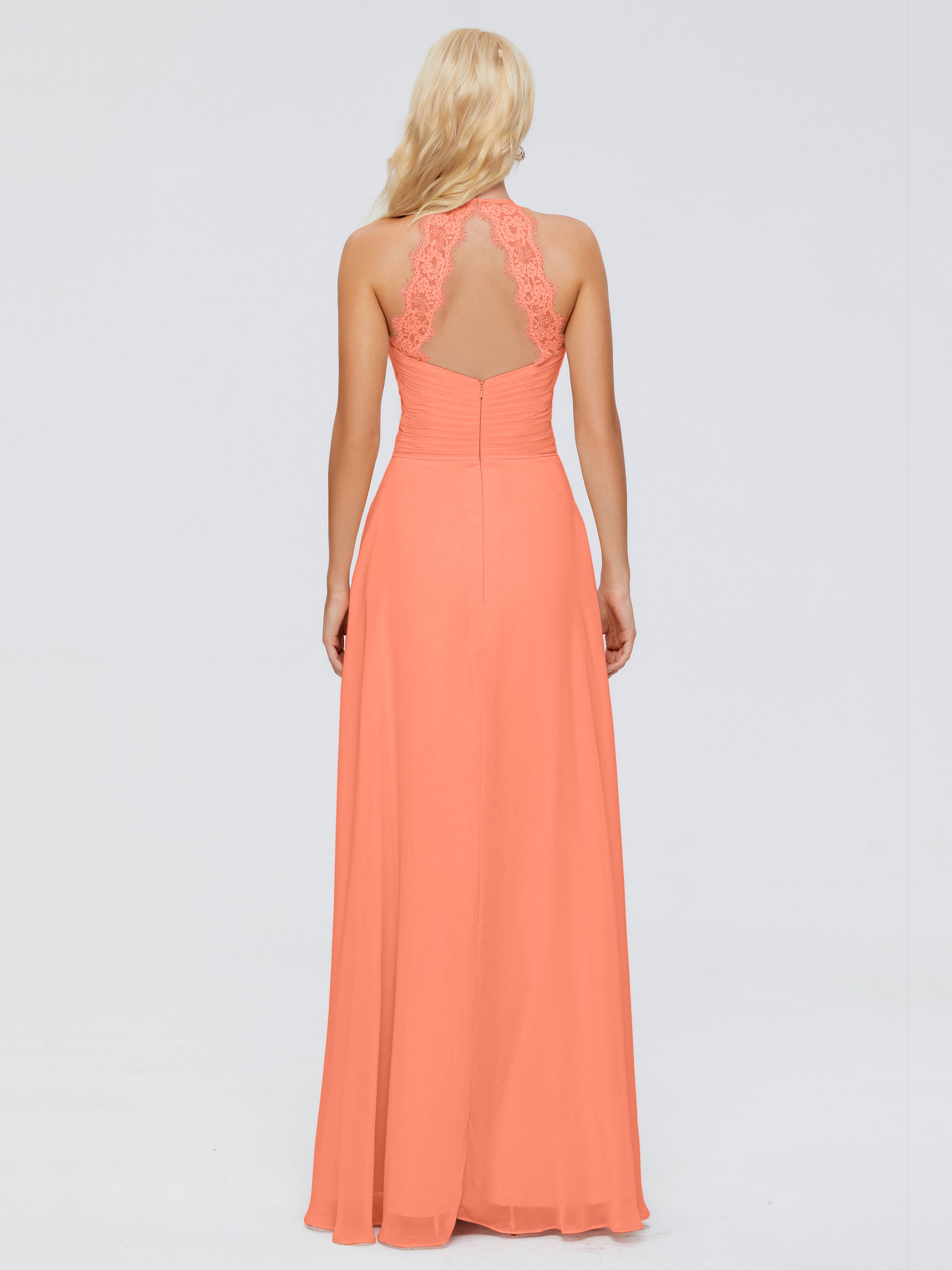 Robes De Demoiselle D'Honneur Coucher De Soleil Trapèze Licou Dentelle Mousseline Robes Demoiselle D'Honneur