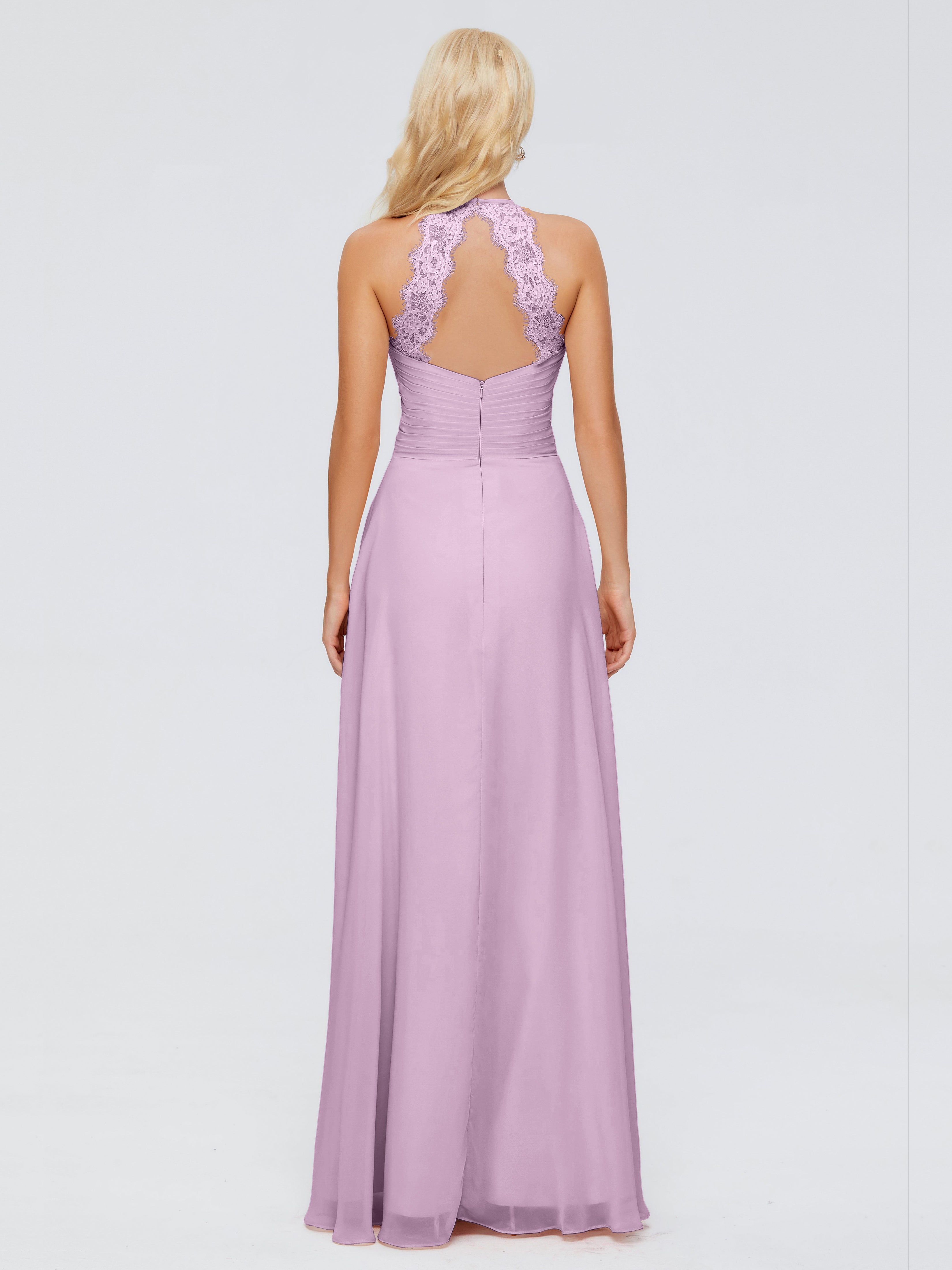 Robes De Demoiselle D'Honneur Glycine Trapèze Licou Dentelle Mousseline Robes Demoiselle D'Honneur