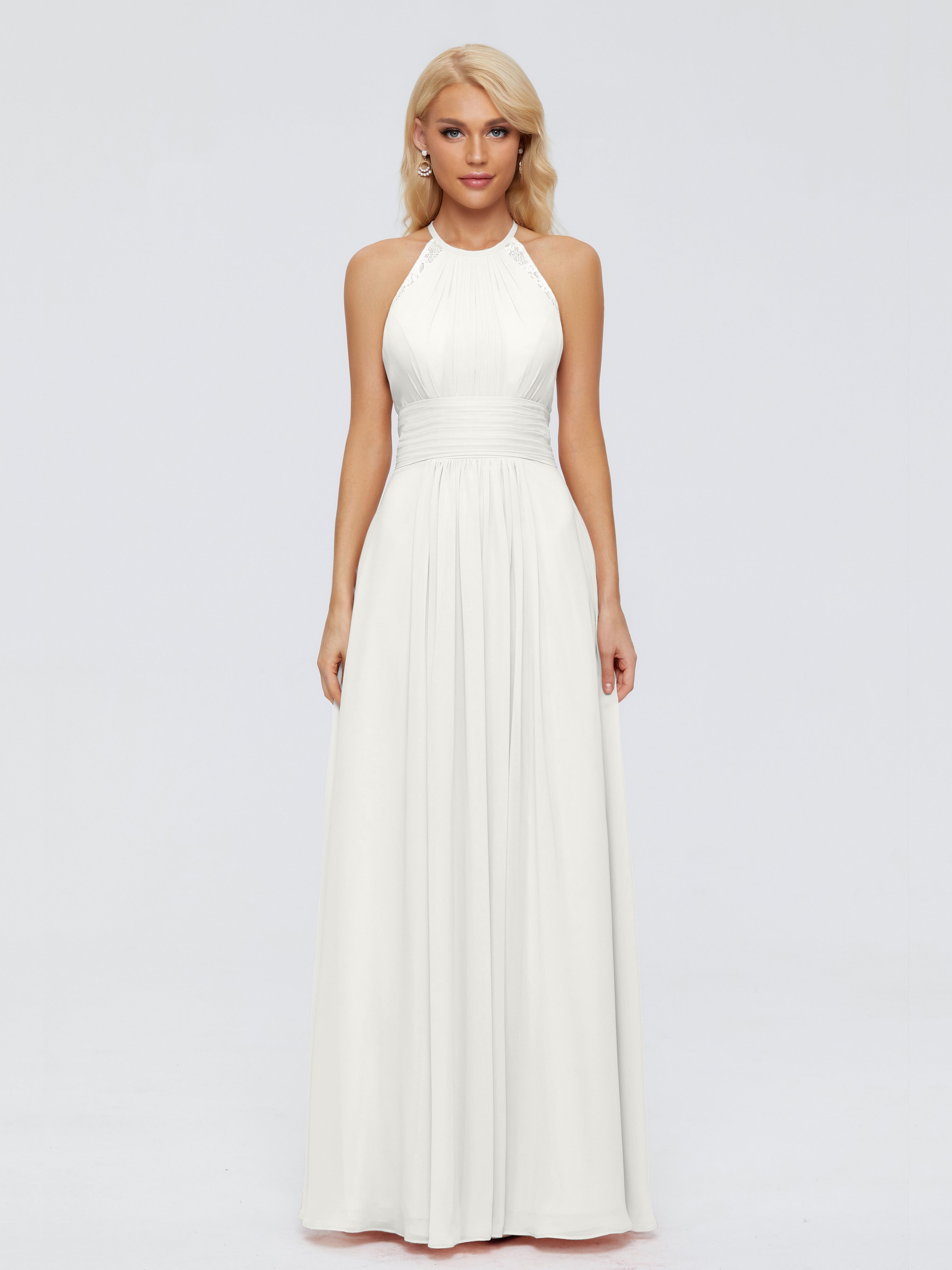 Robes De Demoiselle D'Honneur Ivoire Trapèze Licou Dentelle Mousseline Robes Demoiselle D'Honneur