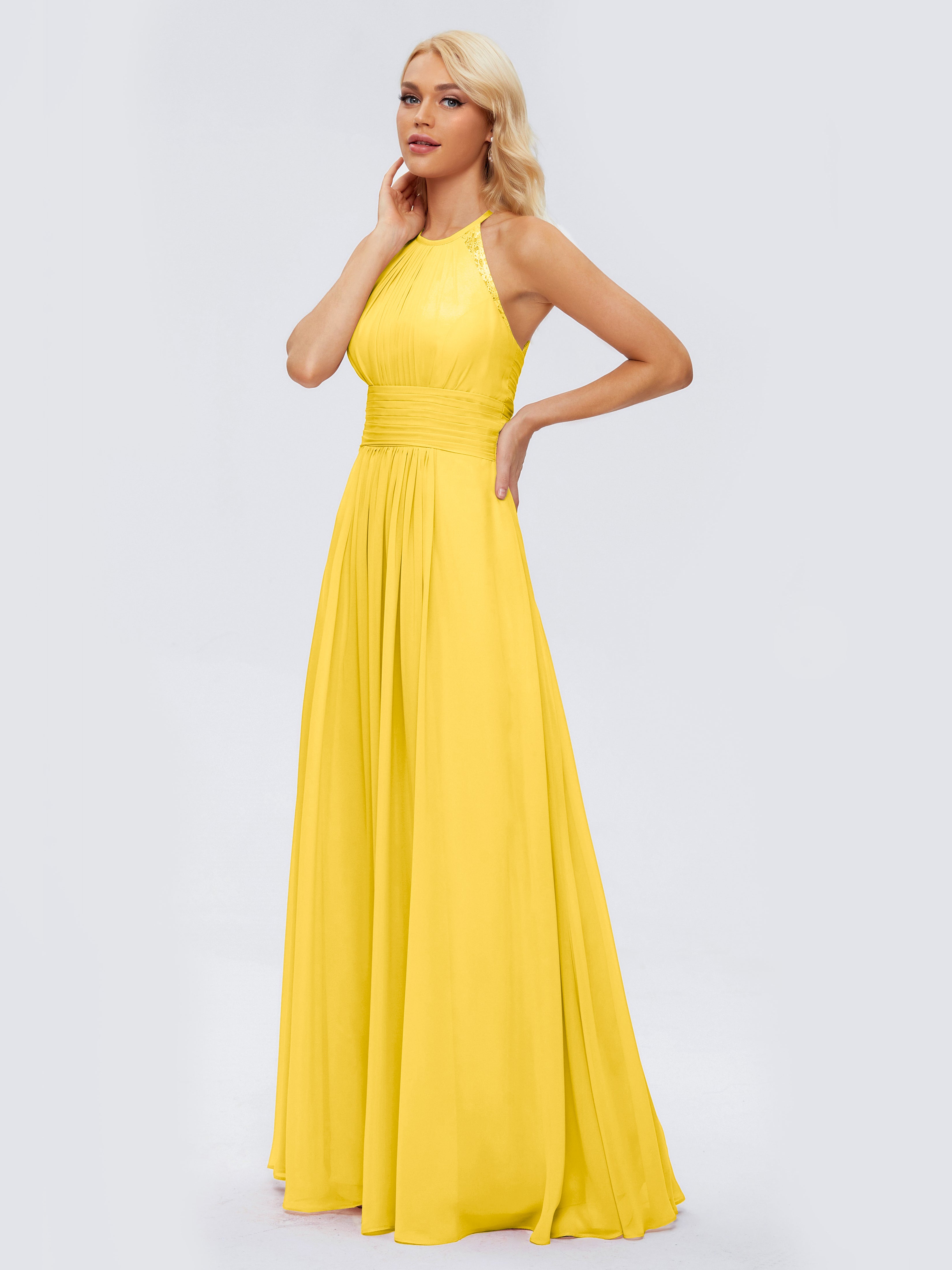 Robe De Demoiselle D'Honneur Souci Trapèze Licou Dentelle Mousseline Robes Demoiselle D'Honneur