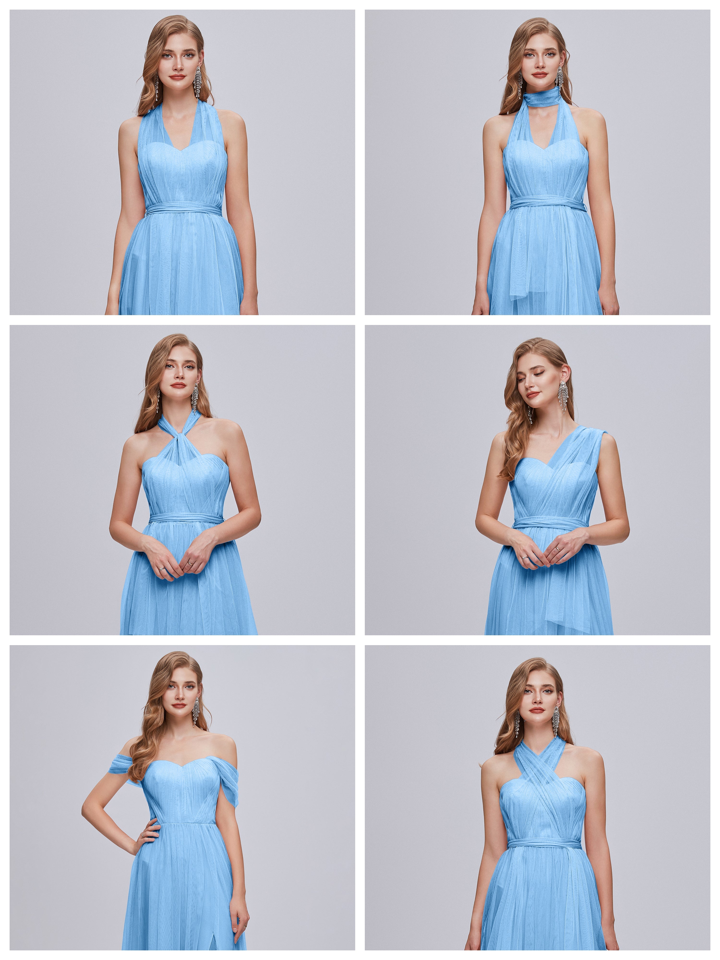Demoiselle D Honneur Robe Bleu Convertible Fendue Tulle Robe De Demoiselle D'Honneur