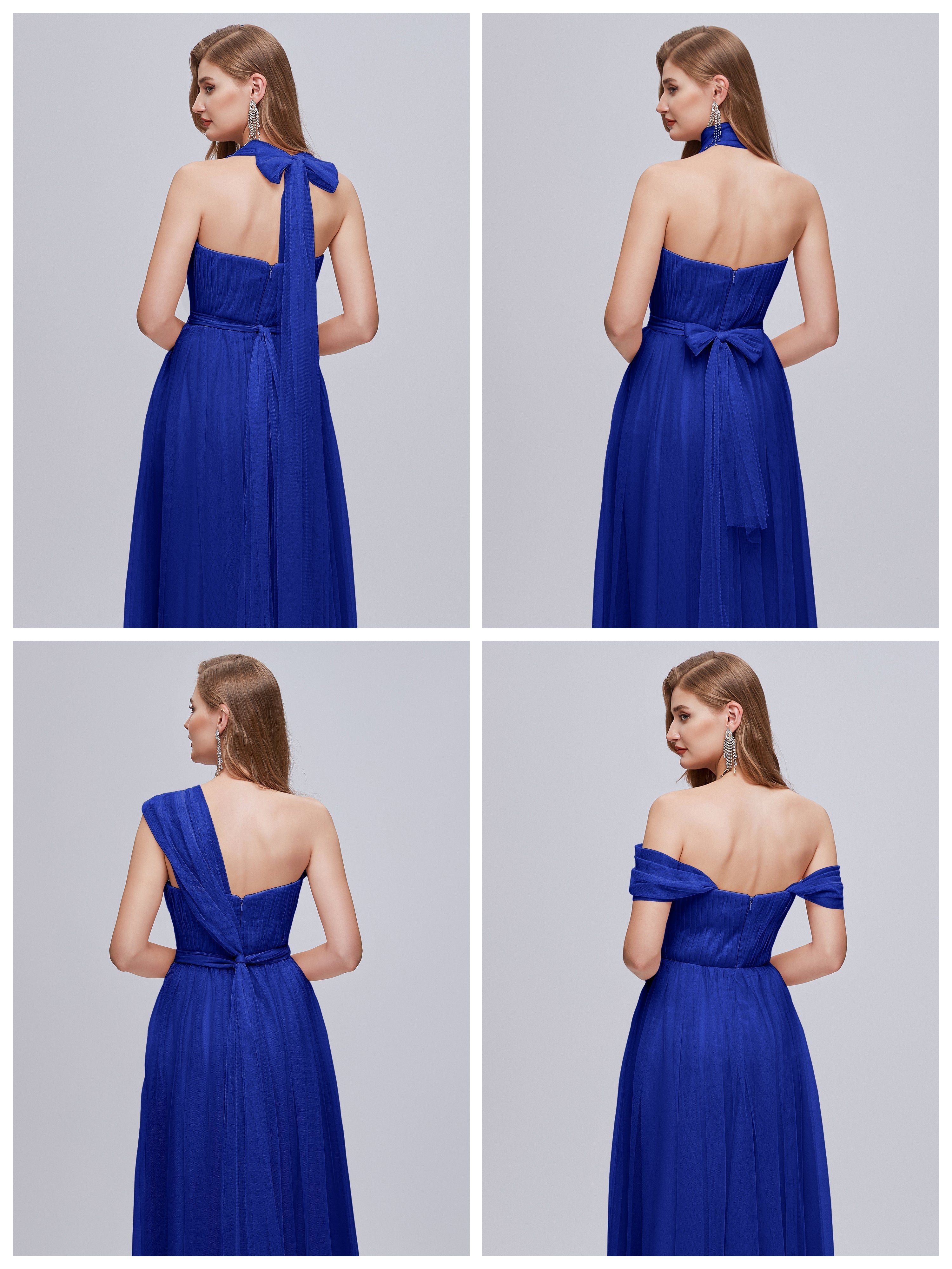 Robes De Demoiselle D'Honneur Bleu Royal Convertible Fendue Tulle Robe De Demoiselle D'Honneur