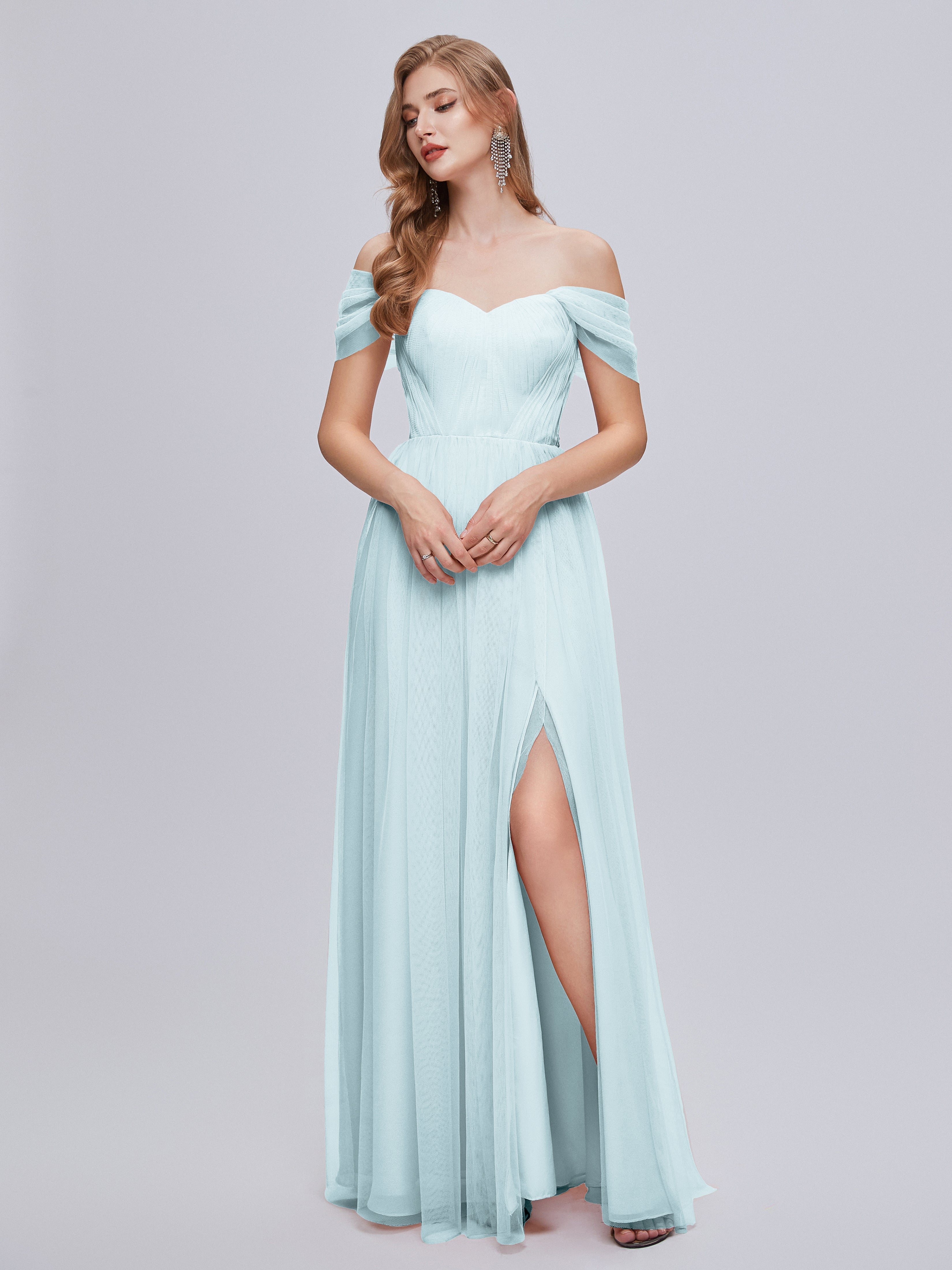 Robe De Demoiselle D'Honneur Brume Convertible Fendue Tulle Robe De Demoiselle D'Honneur