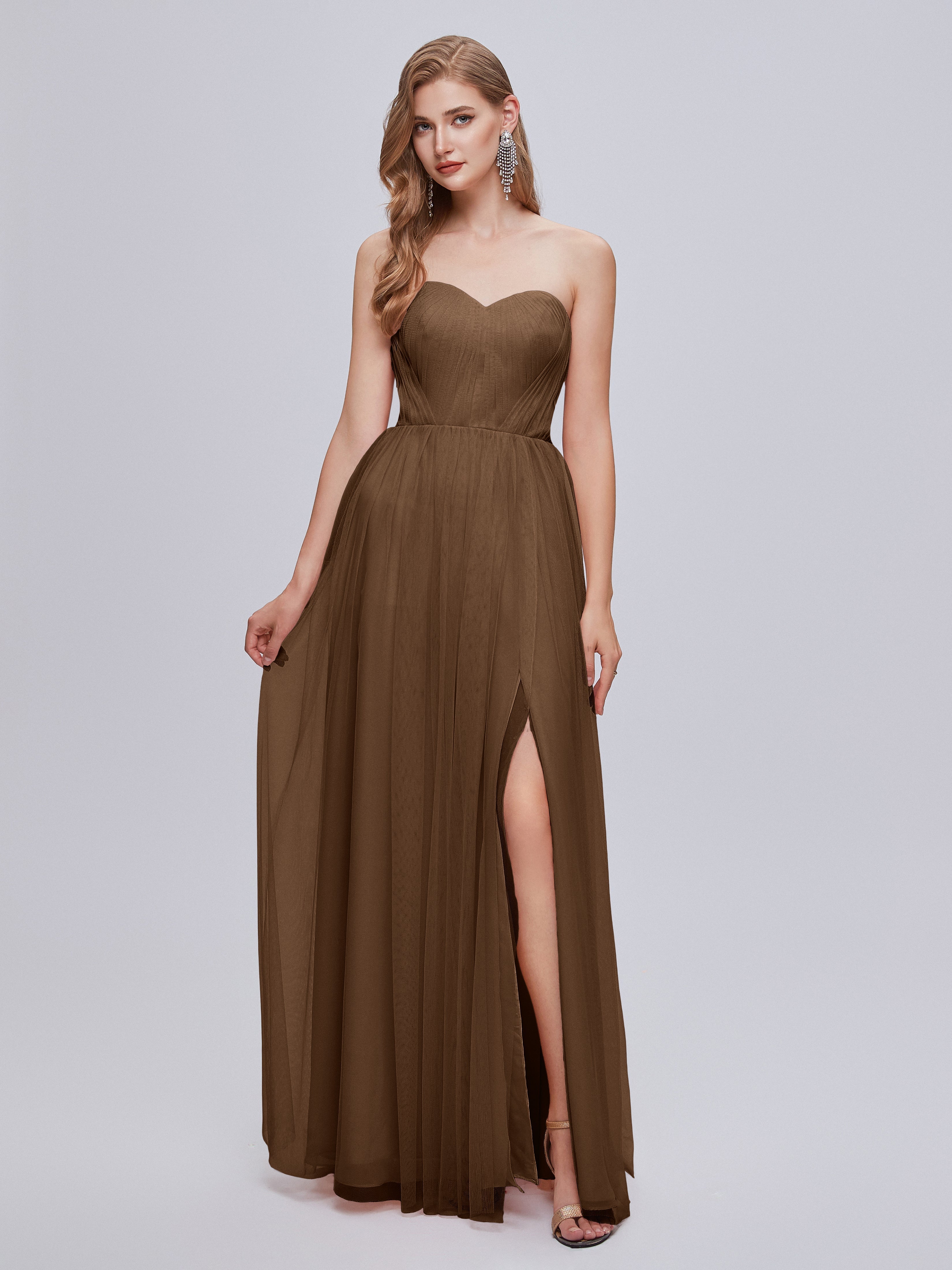 Robe Demoiselle D Honneur Brun Convertible Fendue Tulle Robe De Demoiselle D'Honneur