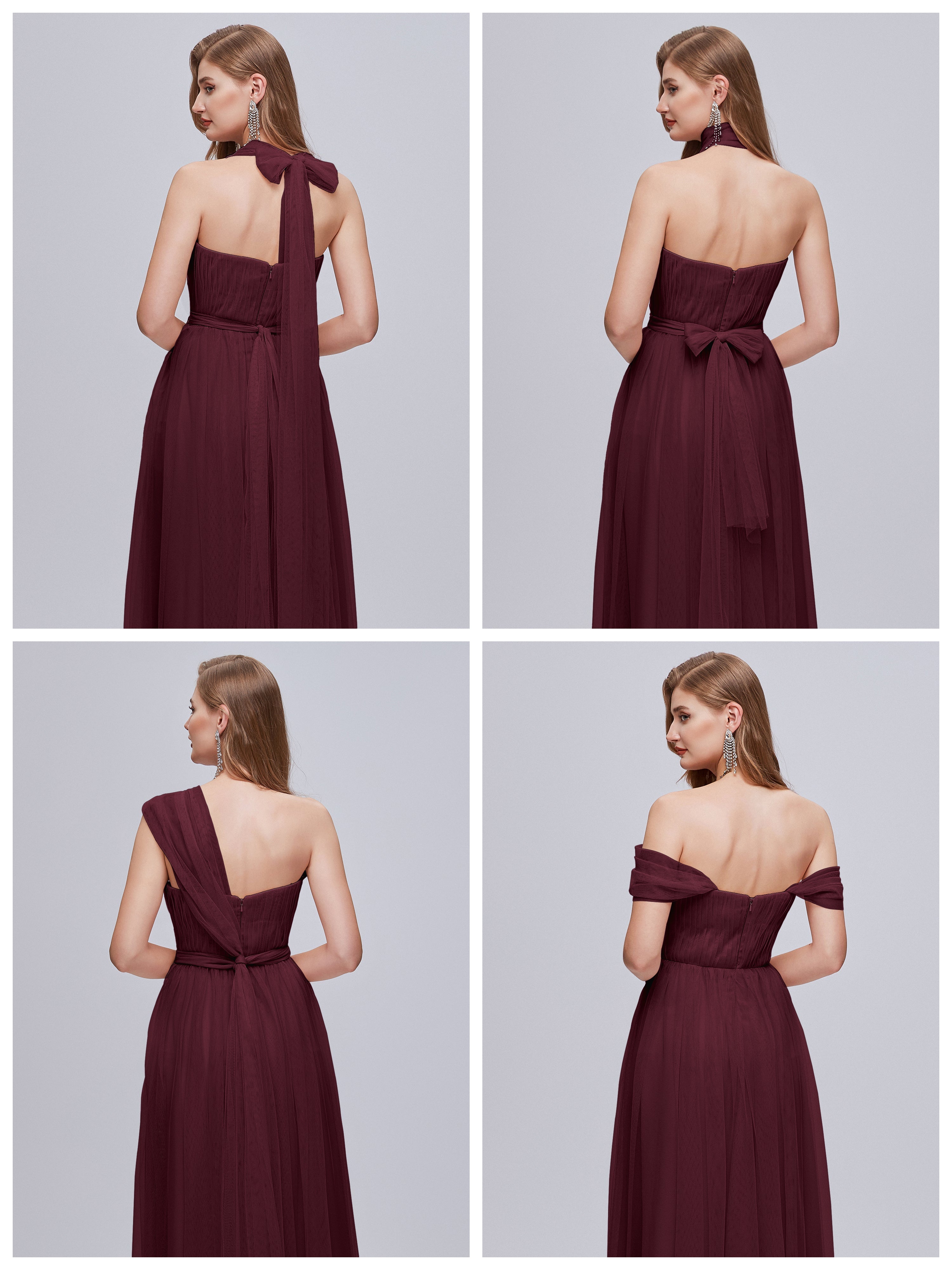 Robes De Demoiselle D'Honneur Cabernet Convertible Fendue Tulle Robe De Demoiselle D'Honneur