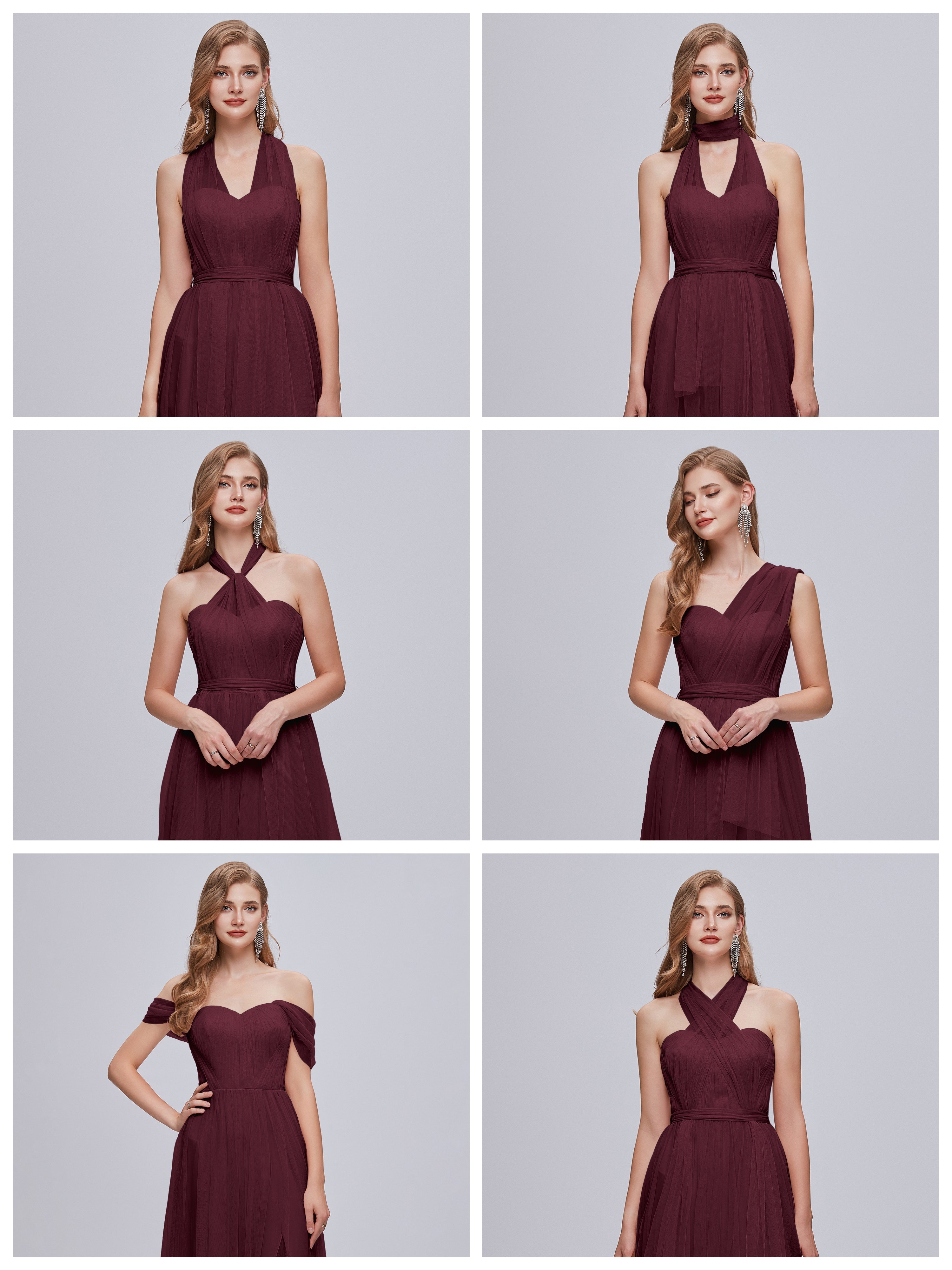Robes De Demoiselle D'Honneur Cabernet Convertible Fendue Tulle Robe De Demoiselle D'Honneur