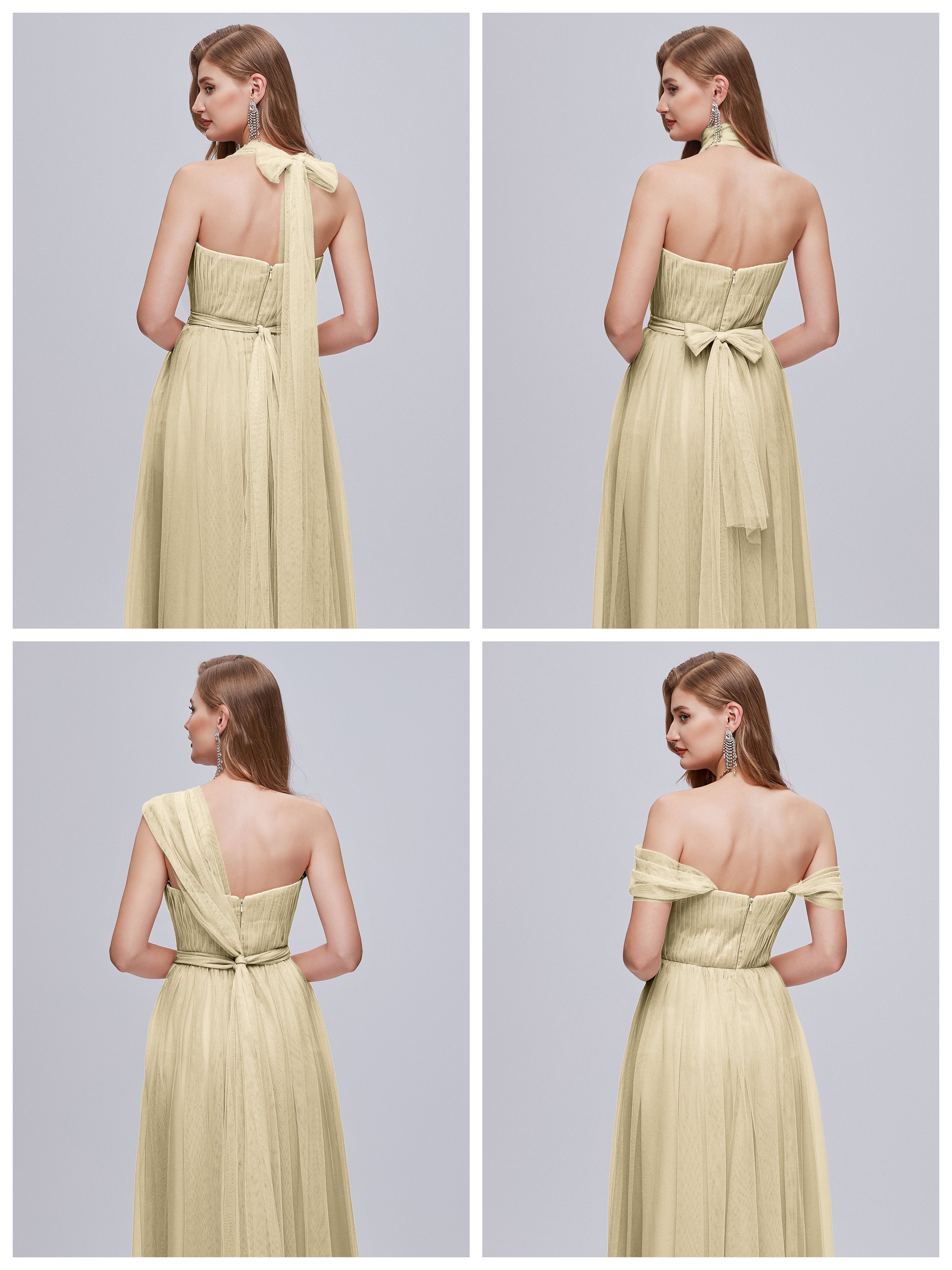 Robe Longue Demoiselle D Honneur Champagne Convertible Fendue Tulle Robe De Demoiselle D'Honneur