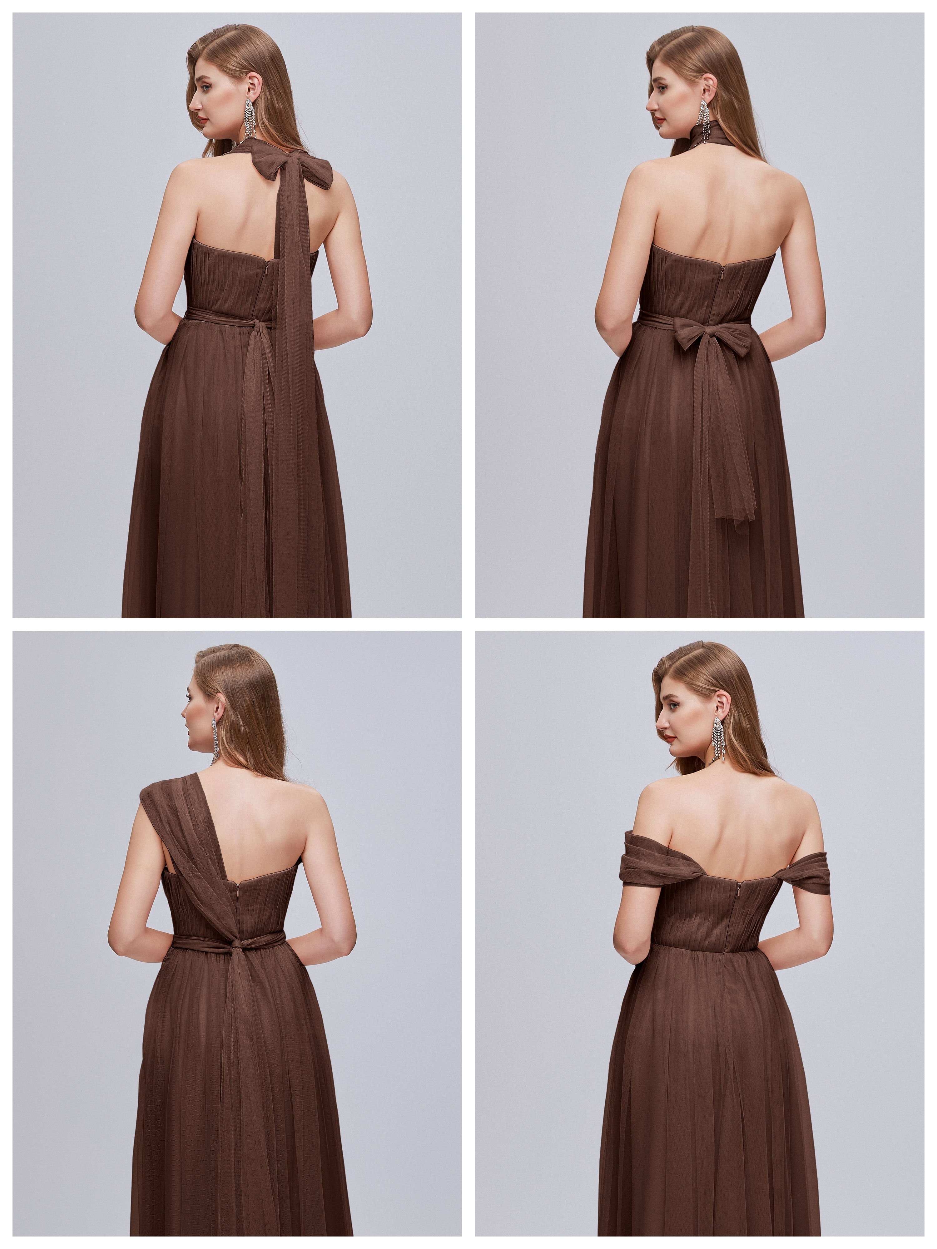 Robe De Demoiselle D Honneur Chocolat Convertible Fendue Tulle Robe De Demoiselle D'Honneur