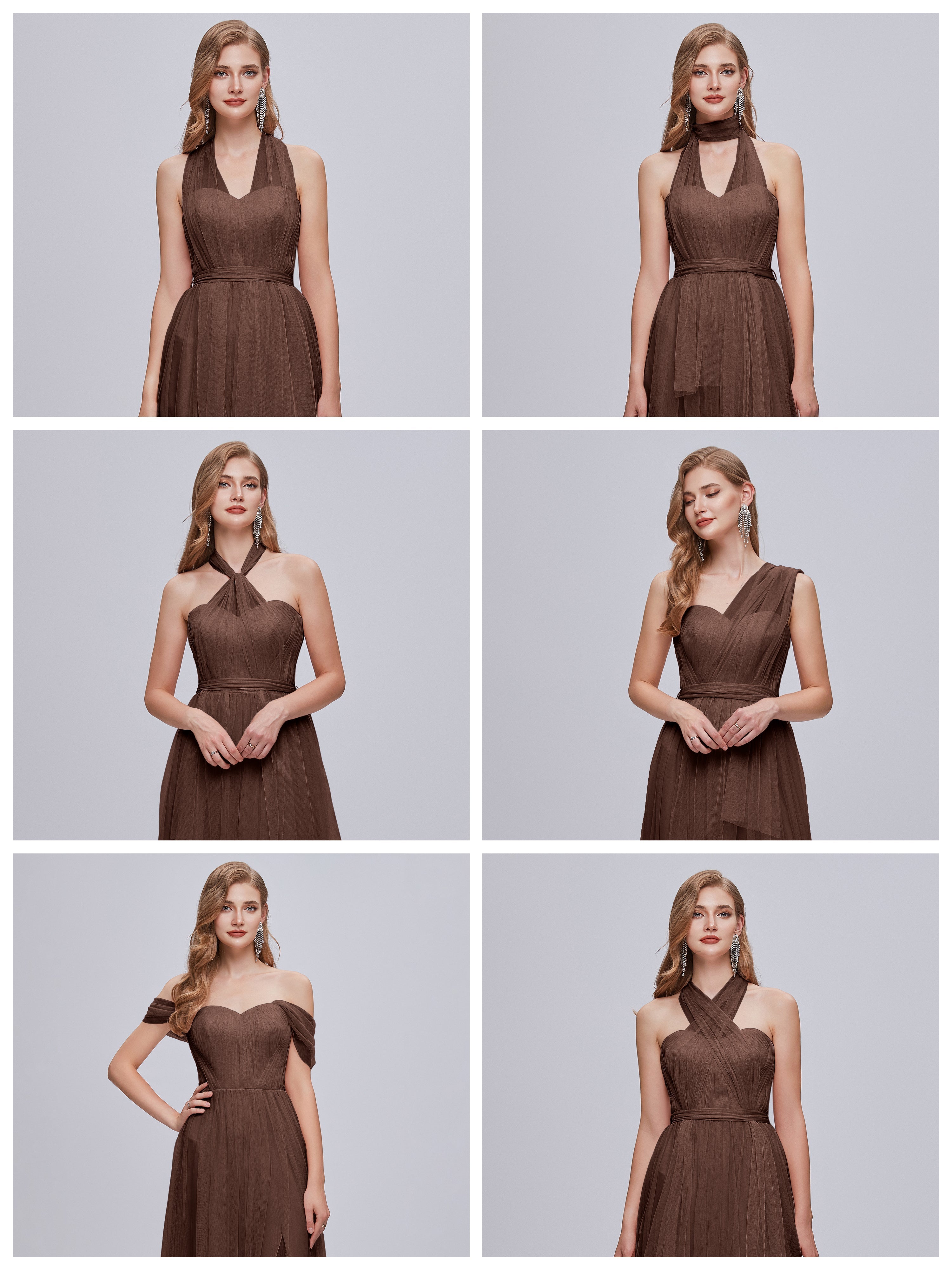 Robe De Demoiselle D Honneur Chocolat Convertible Fendue Tulle Robe De Demoiselle D'Honneur
